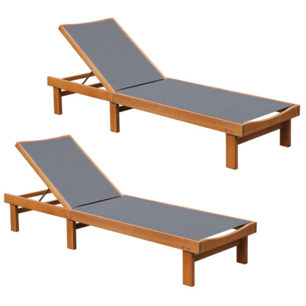Hivvago 5-Postion Backrest Adjustable Outdoor Wood Chaise Lounge Chair