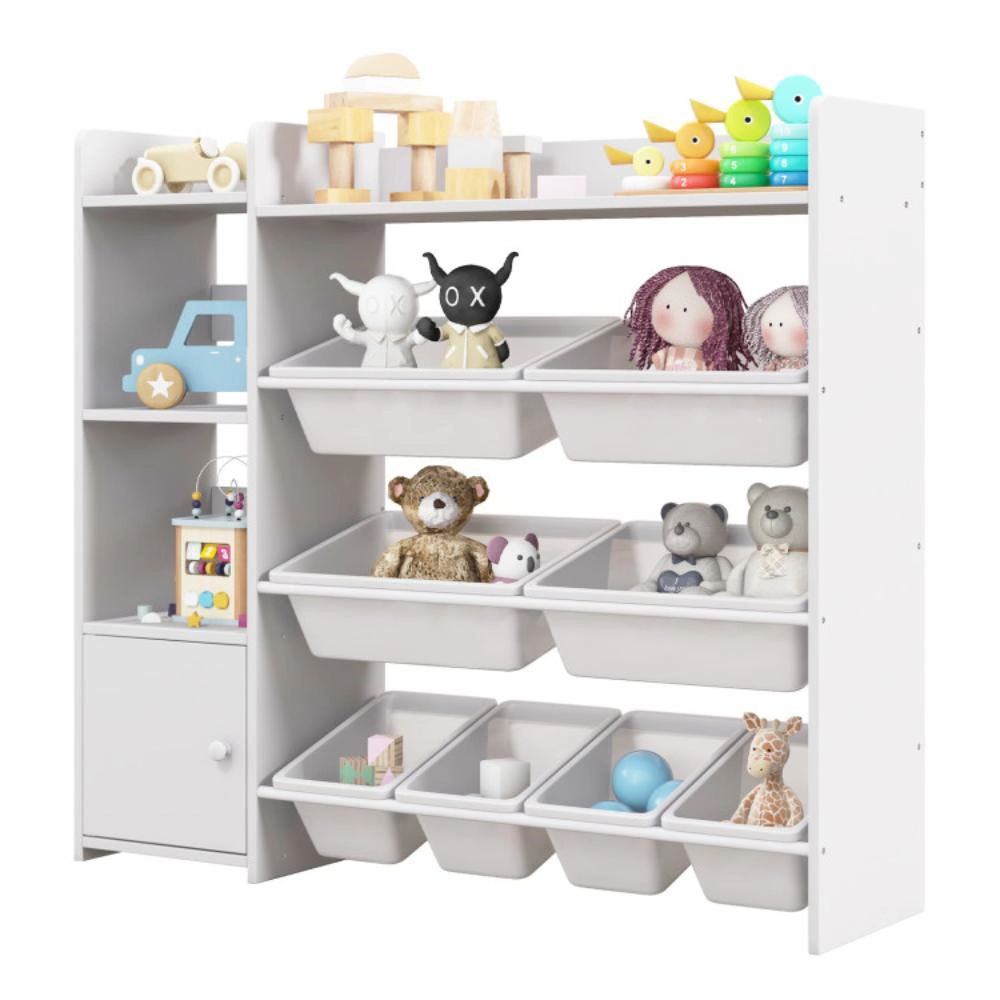 Hivvago 4-Tier Kids Toy Storage Organizer Bookshelf and Toy Storage Rack with Door-White