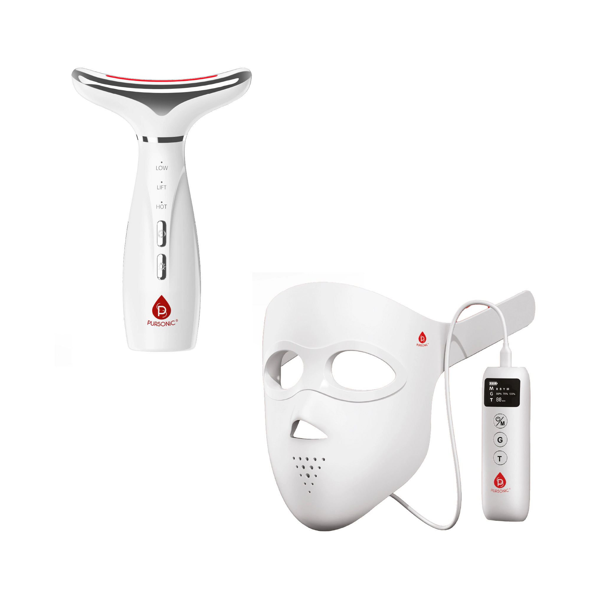 Pursonic Unisex Glow & Lift Set 3D LED Therapy Mask & 7-in-1 Face & Neck Beauty Device