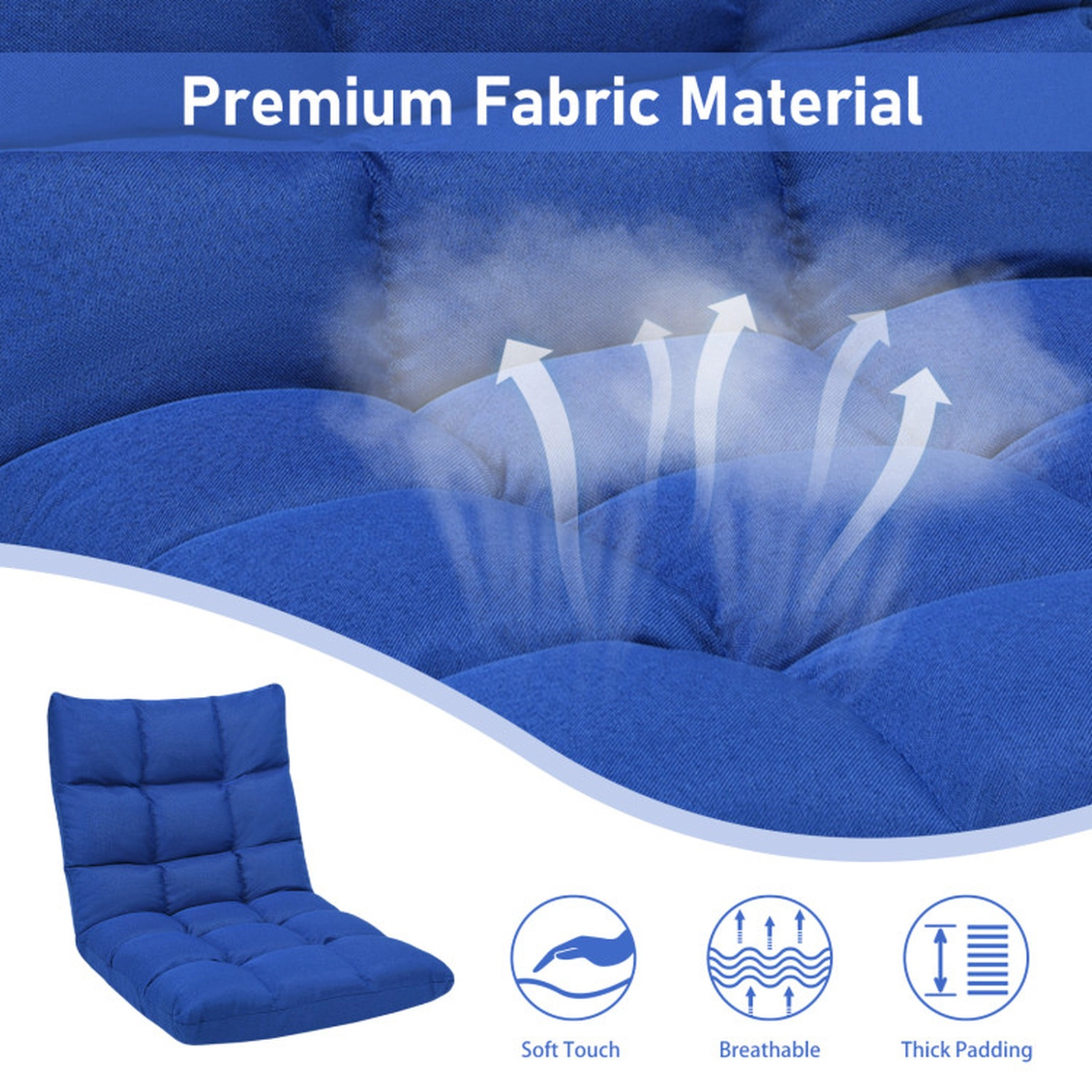 SUGIFT 14-Position Anti-Slip Cotton Linen Folding Floor Gaming Sofa Chair 42-in x 21-in x 4-in 264-lb Capacity Blue