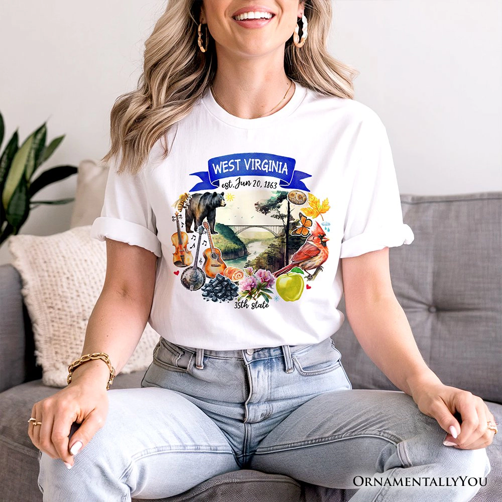 OrnamentallyYou Unisex Artistic West Virginia State Themes And Landmarks T-Shirt
