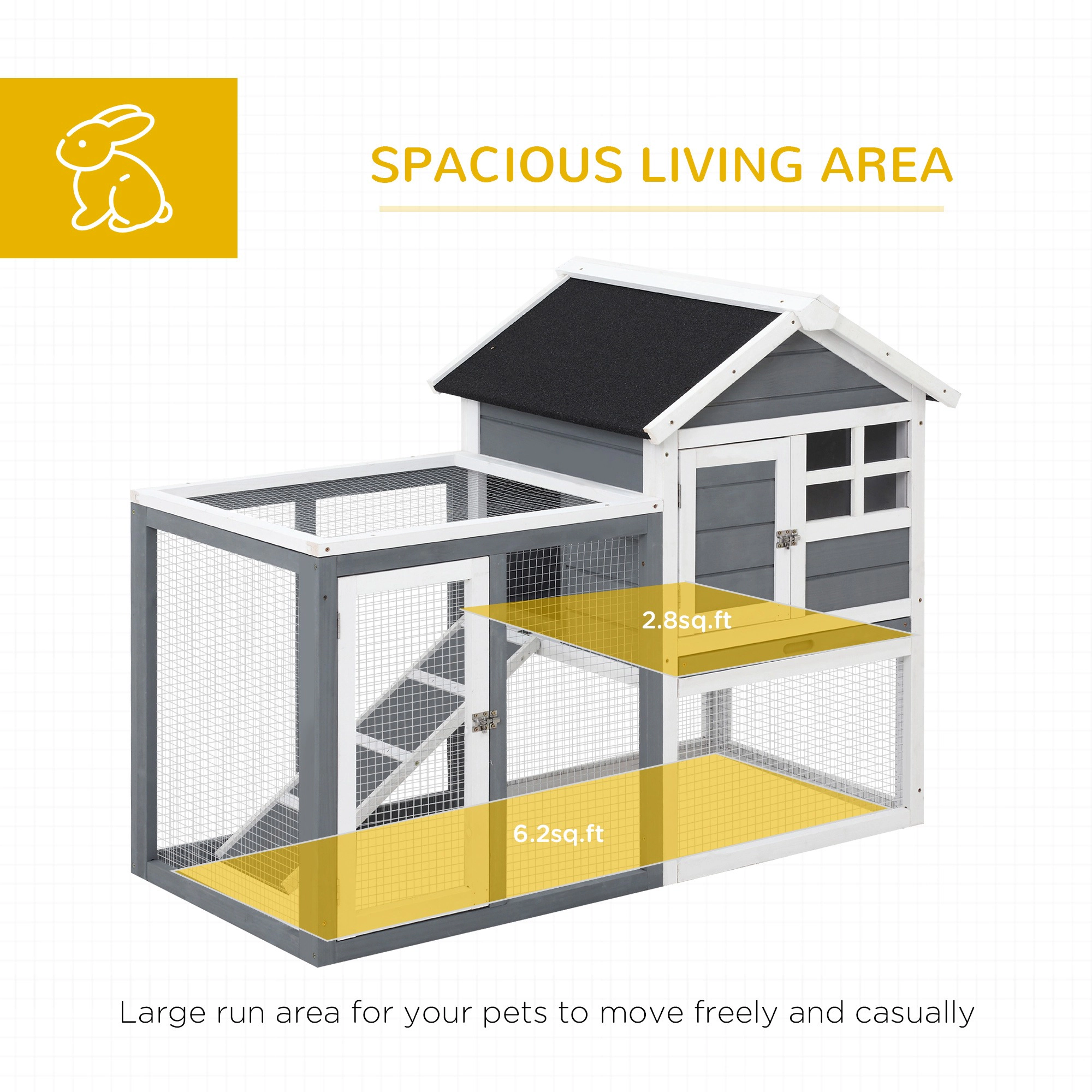 HONGGE Rabbit Wooden Hutch with Asphalt Roof Outdoor Run