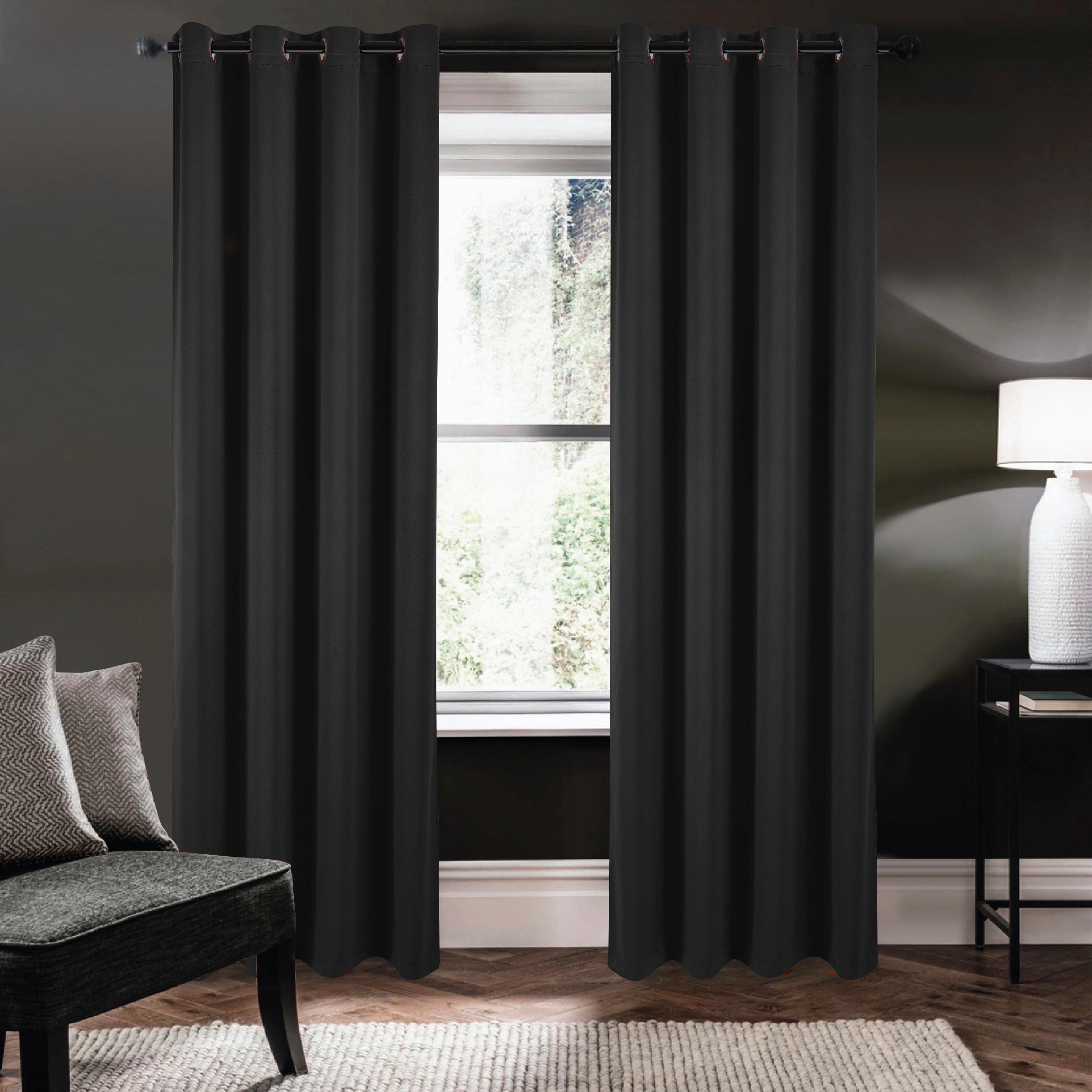 Kate Aurora 1 Piece Black Room Darkening Grommet Top Window Curtain Panel