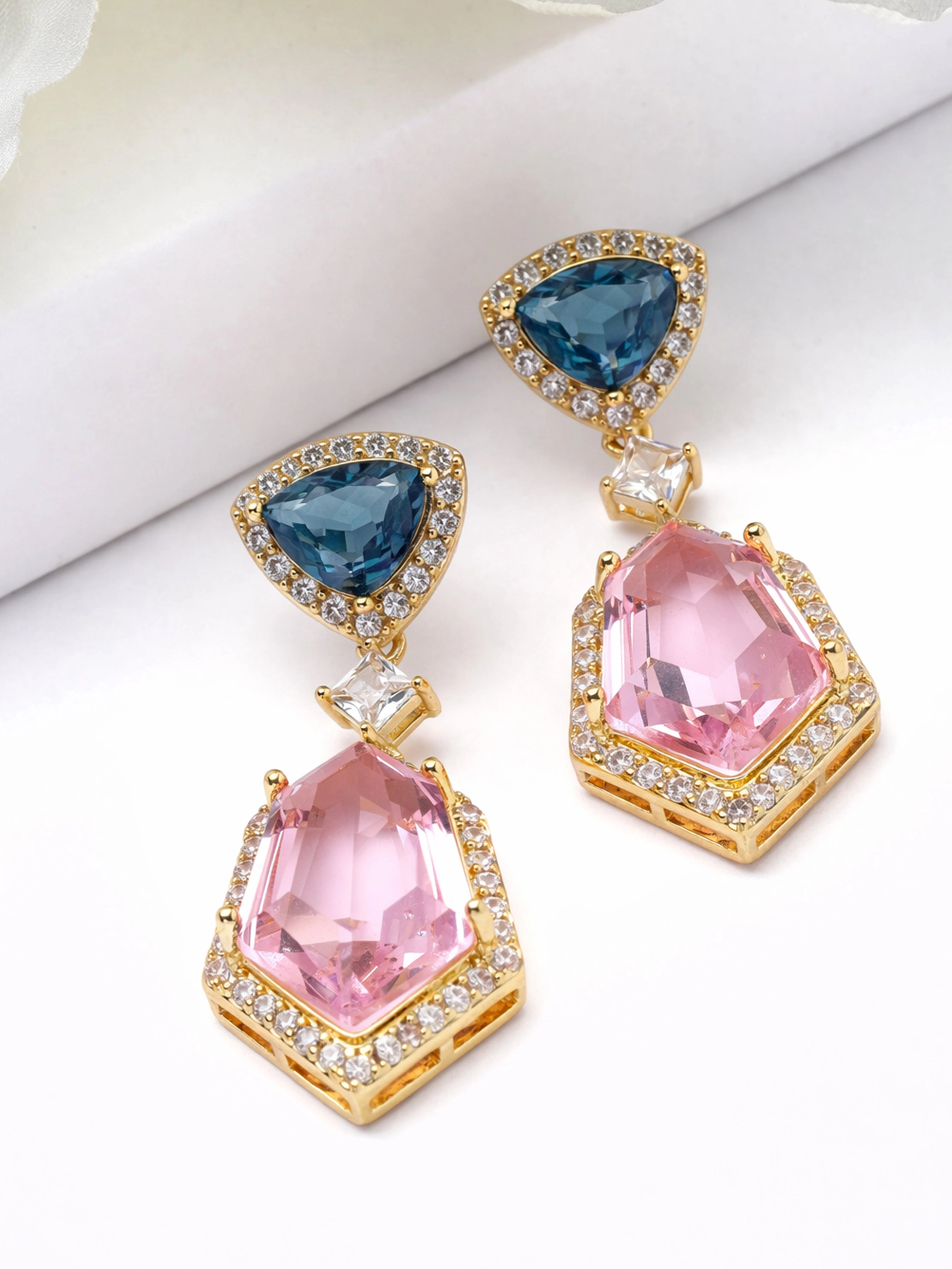 AGP PARIS Womens Geometric Double Stone Drop Earrings