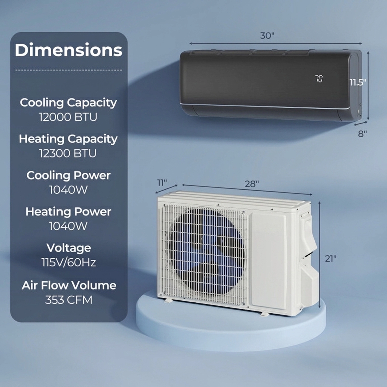 SUGIFT 12000-BTU 22-SEER2 115V 750-sq ft Gray WiFi Smart Ductless Mini Split Air Conditioner and Heat Pump