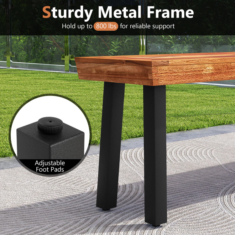 Hivvago Set Of 1 Outdoor Acacia Wood Benches 2-3 People Backless Garden Front Benches With Metal Frame