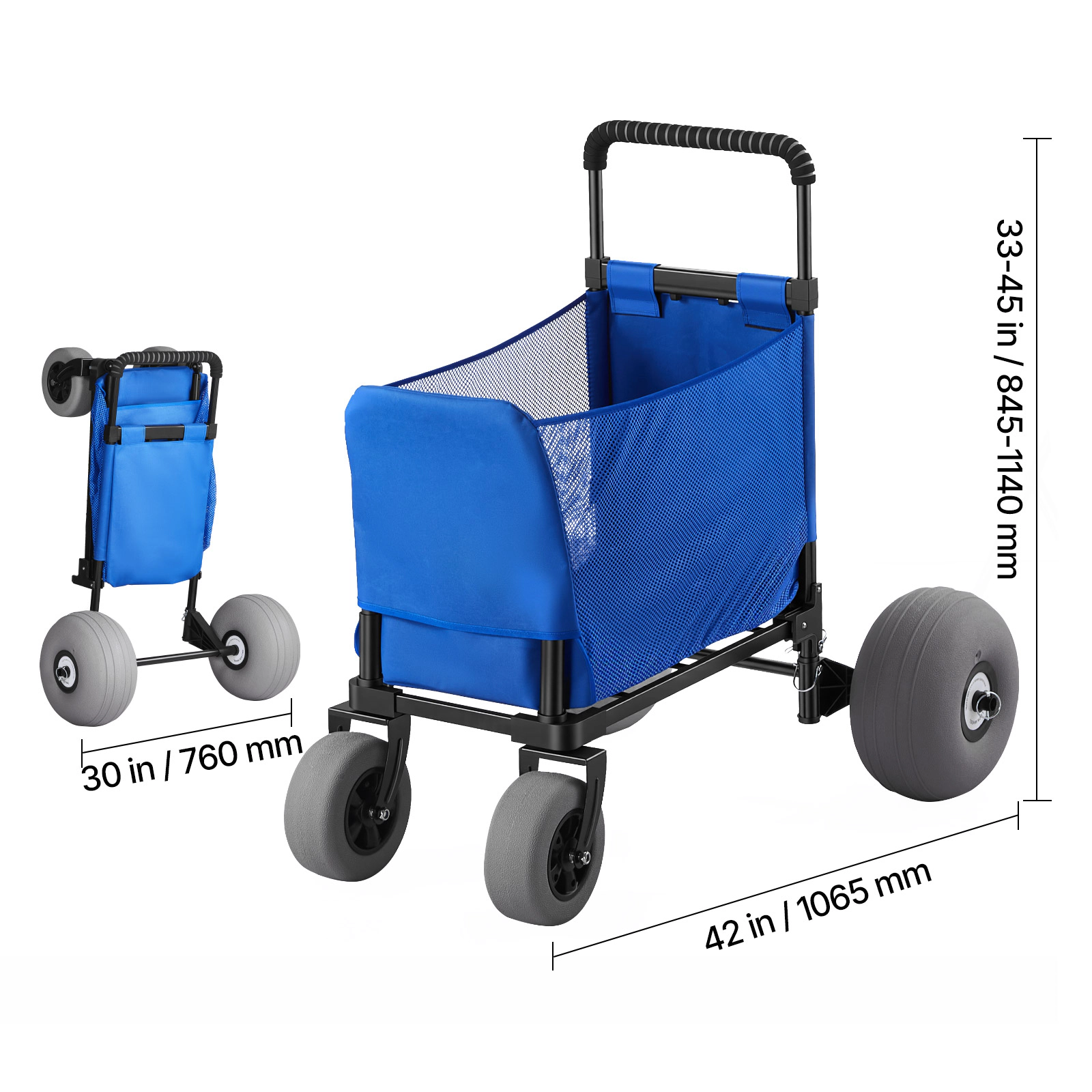 HONGGE Heavy Duty Folding Sand Cart with 12" Balloon Wheels for Beach Camping, 165 lbs Load Capacity