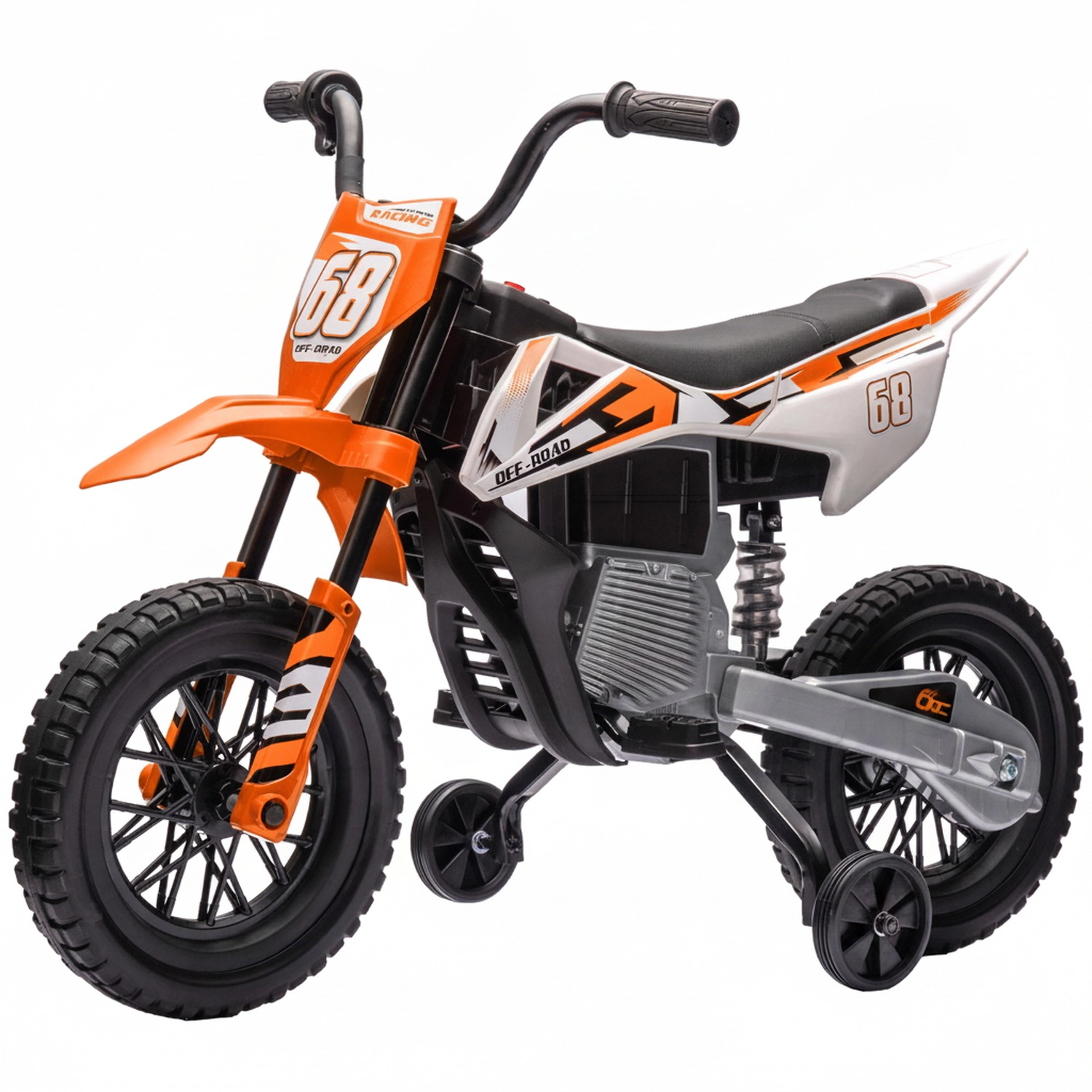 HONGGE Qaba 12V Kids Electric Motorcycle w/ Twist Grip Throttle, Training Wheels, Rear Suspension & Music