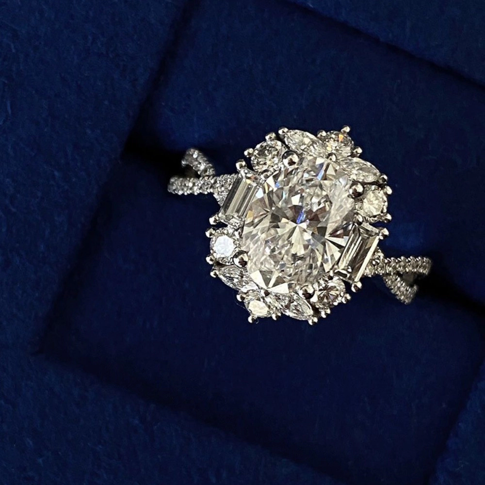 Wardrobe Whimsy Oval Cut Cubic Zirconia Halo Twisted Shank Engagement Ring