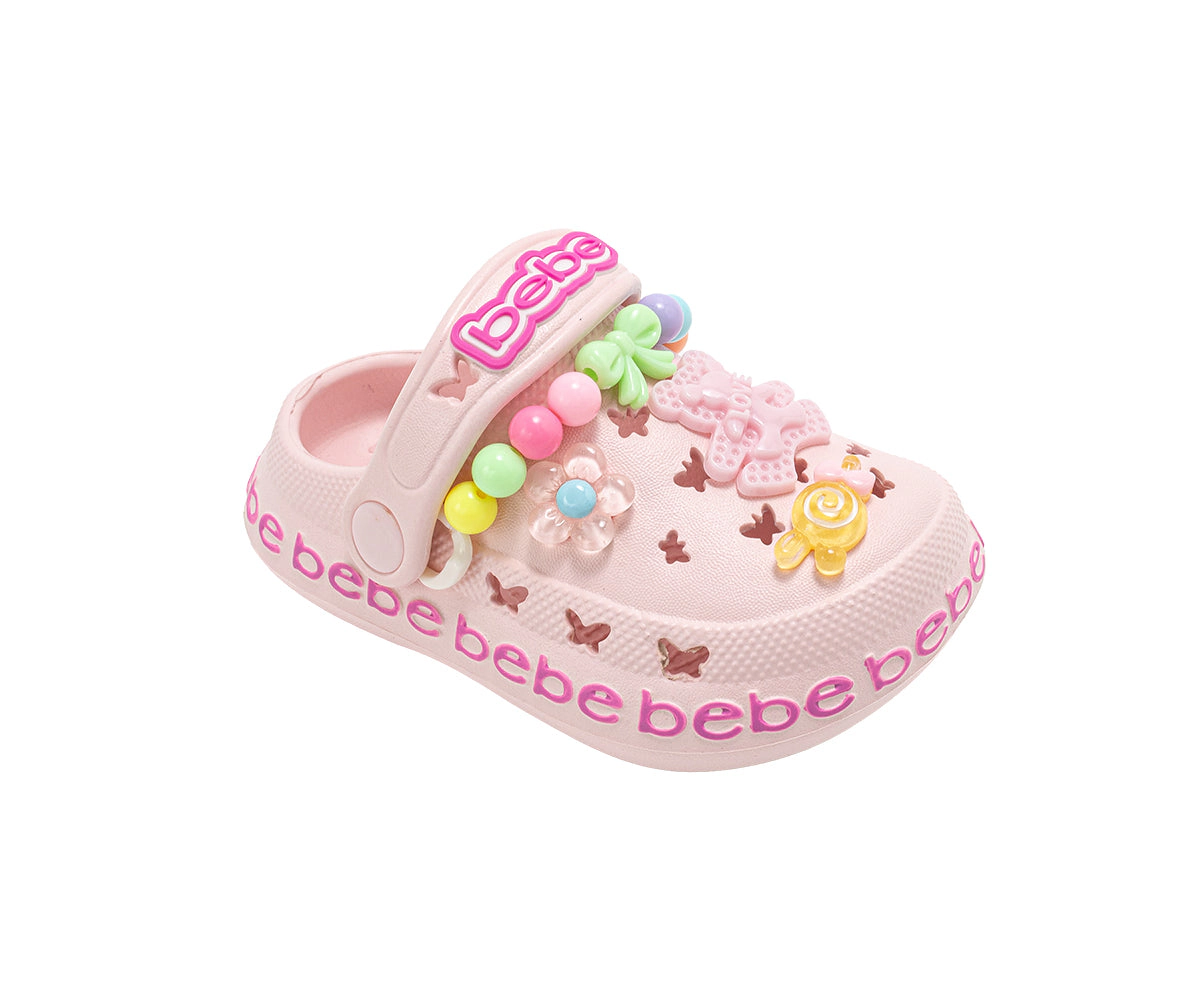 bebe Toddler Girl's EVA Clog Sandals with Bead and Charm Details Slip On Shoes