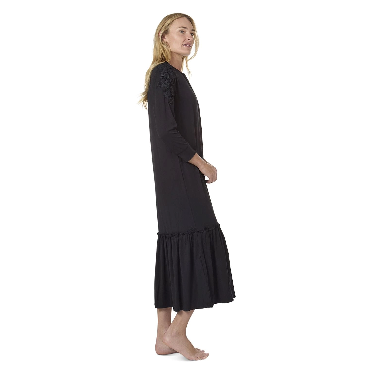 MeMoi Women's Modal Blend Floral Trim Ruffled Lounge and Night Gown