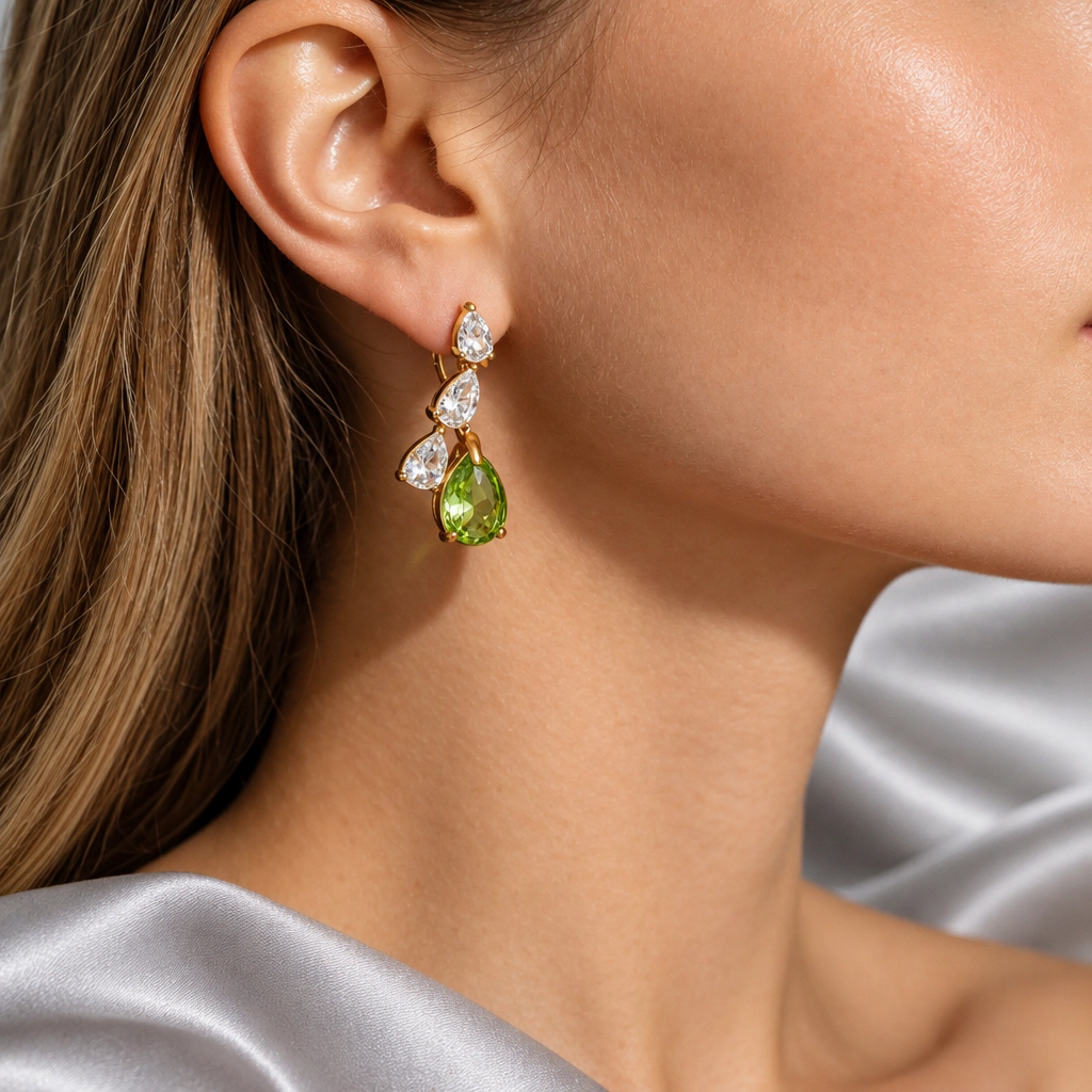 DressAtR Women's 18K Gold Plated Green Drop Earrings