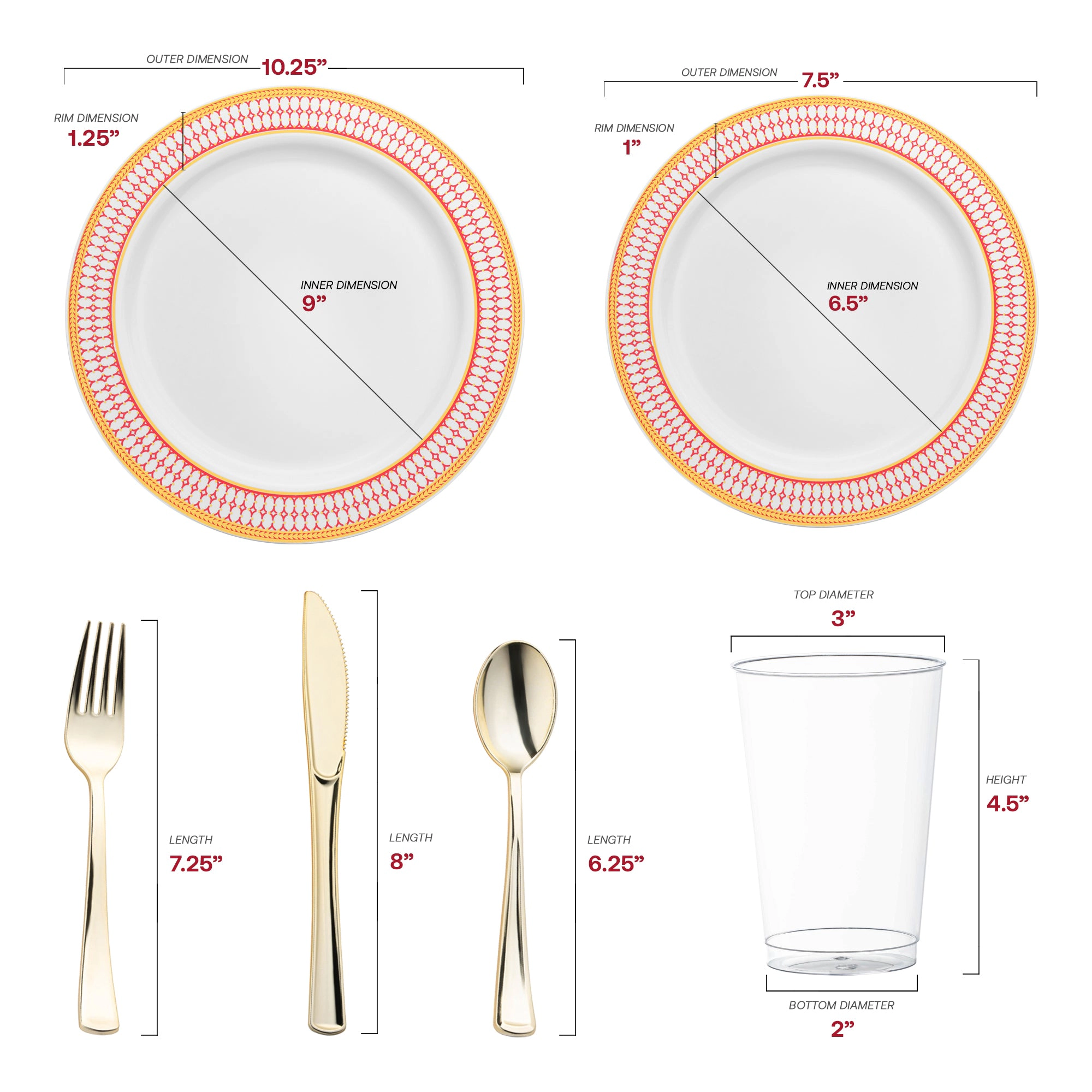 Smarty Had A Party White with Red and Gold Chord Rim Plastic Wedding Value Set