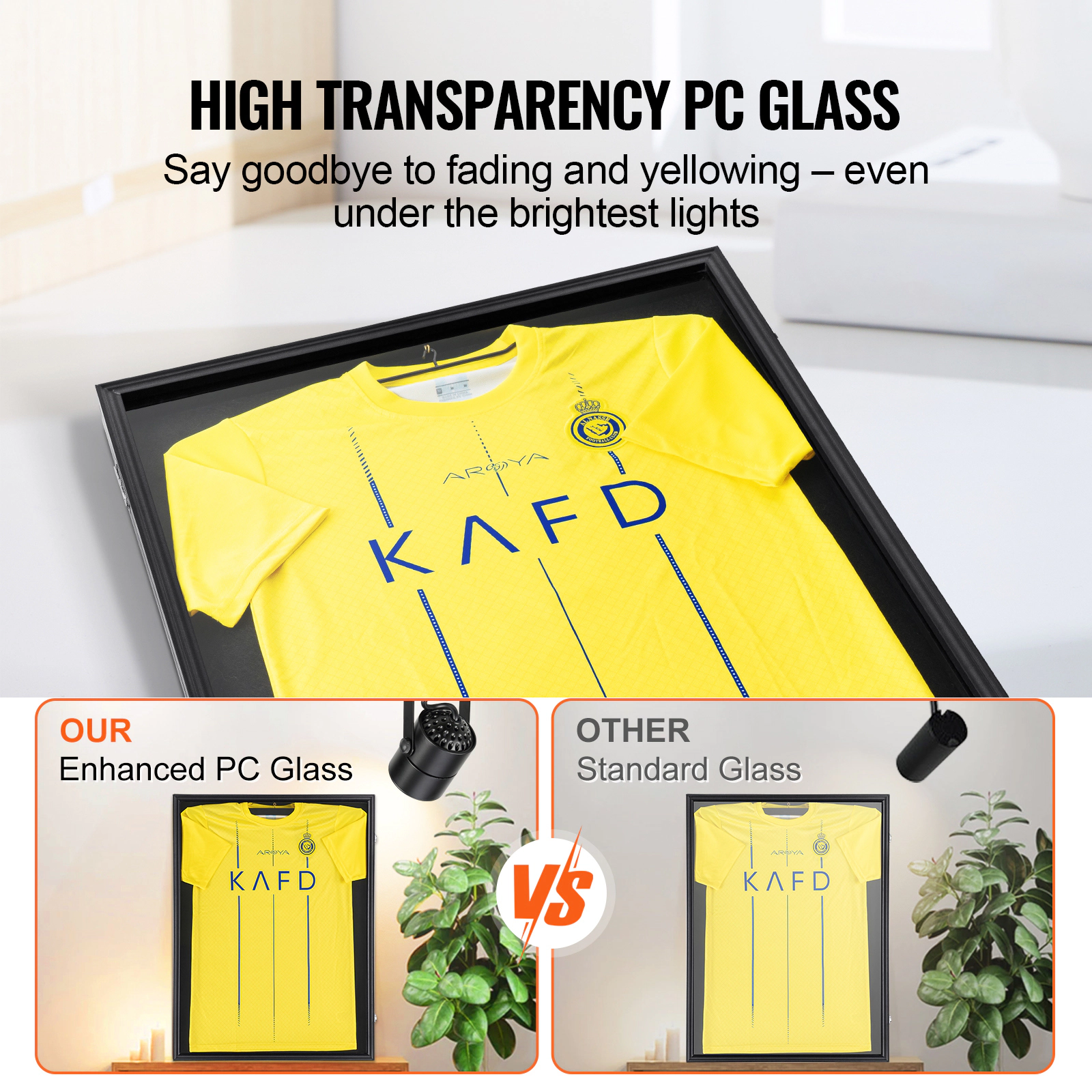 HONGGE Jersey Display Frame Case Large Lockable Sport Jersey Shadow Box with 98% UV Protection PC Glass and Hangers for