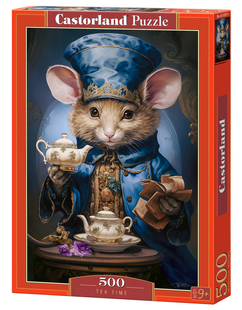 CASTORLAND 500 Piece Jigsaw Puzzles, Tea Time, Art. Puzzle, Mouse and small teapot and saucer, B-53971