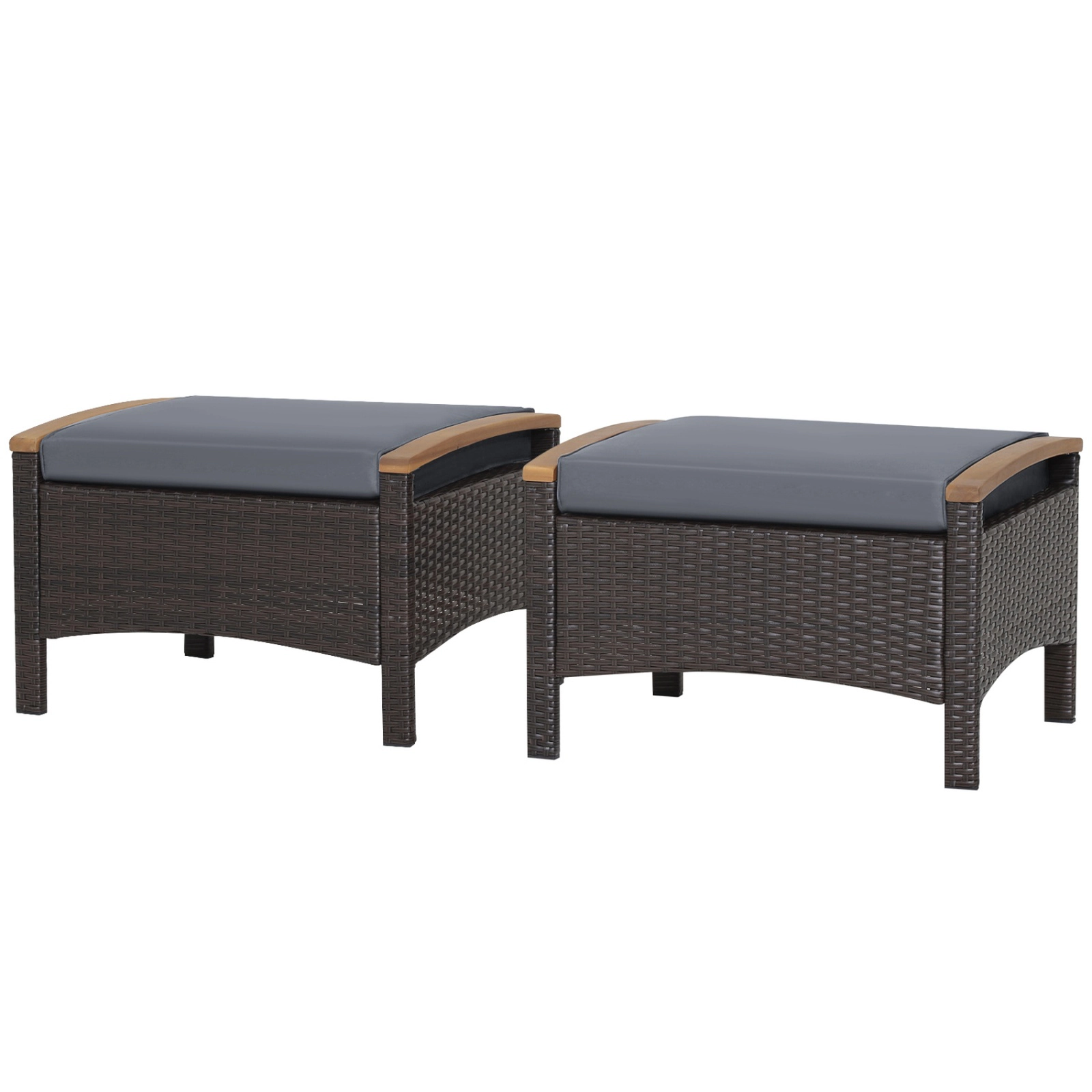 SUGIFT Set of 2 Fade-Resistant Wicker Patio Ottomans Foot Rest with Cushions 400-lb Capacity Mix Brown PE Rattan Gray
