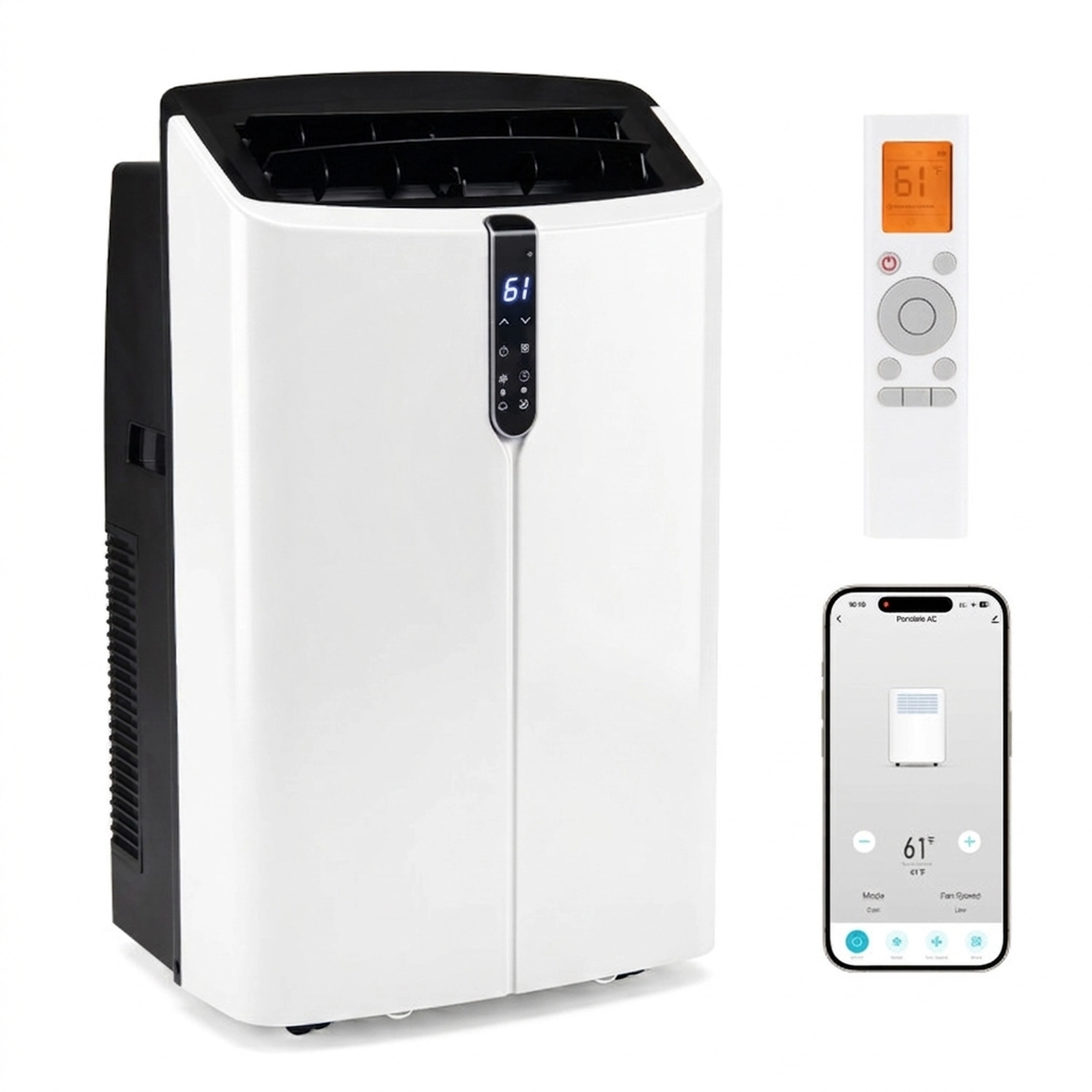 SUGIFT 14000 BTU Smart Portable Air Conditioner 10000 BTU SACC 47 dB for Rooms 750 Sq Ft 17.5-in Wide White/Black