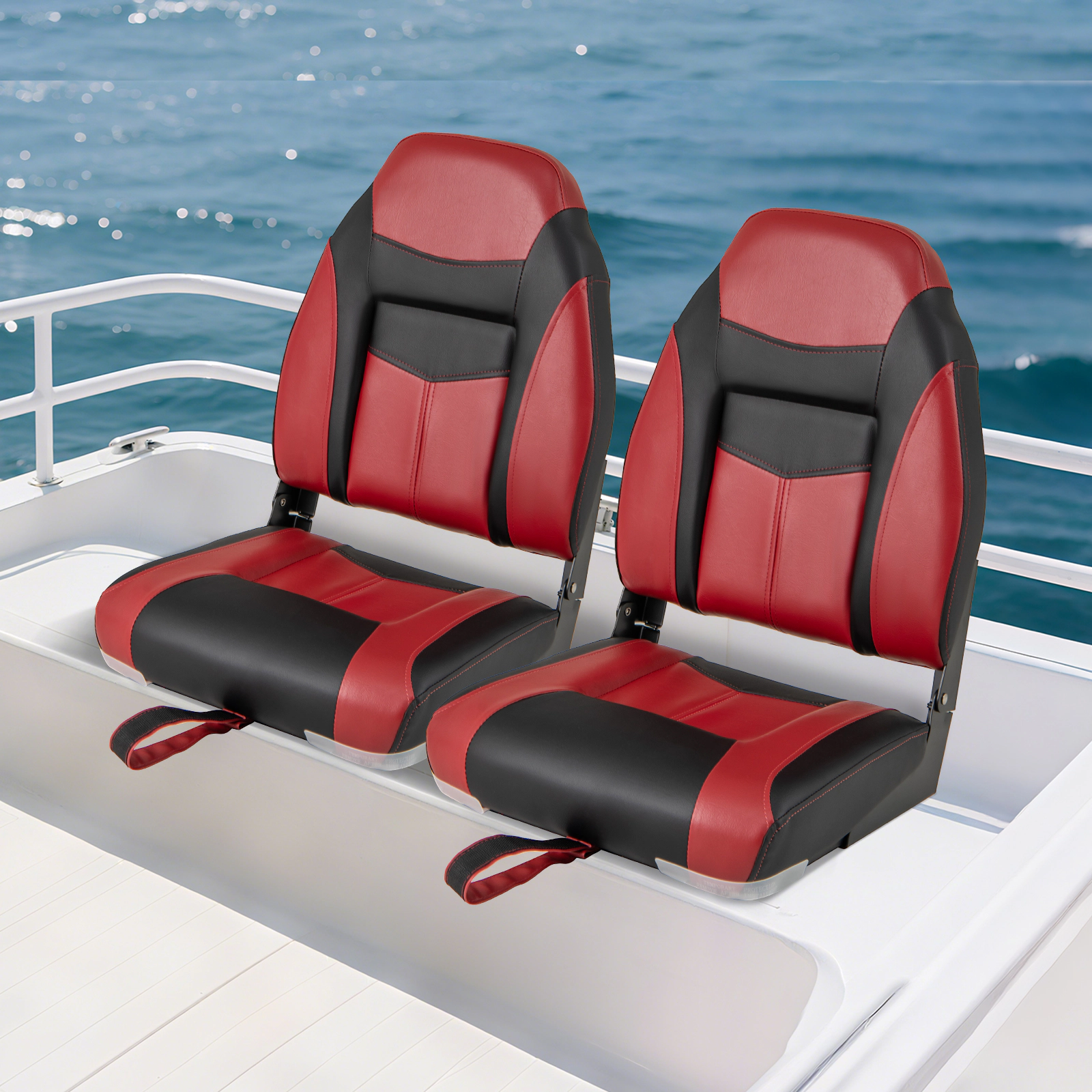 SUGIFT 250-lb Capacity Waterproof PVC High Back Folding Boat Seat with Sponge Cushion and Aluminum Hinges