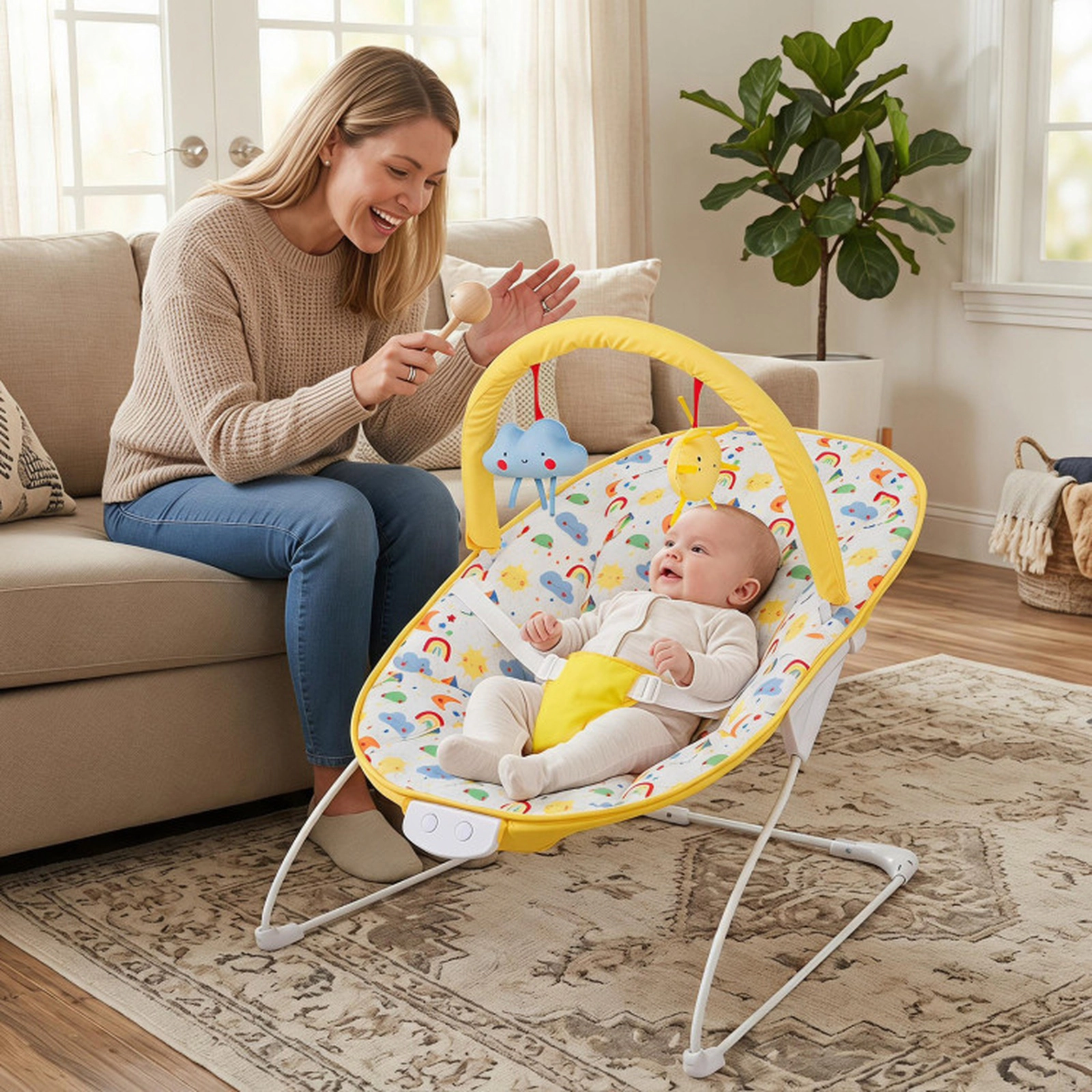 SUGIFT 20-lb Capacity Portable Baby Bouncer Infant Rocker Seat with Detachable Toy Bar and Music Box