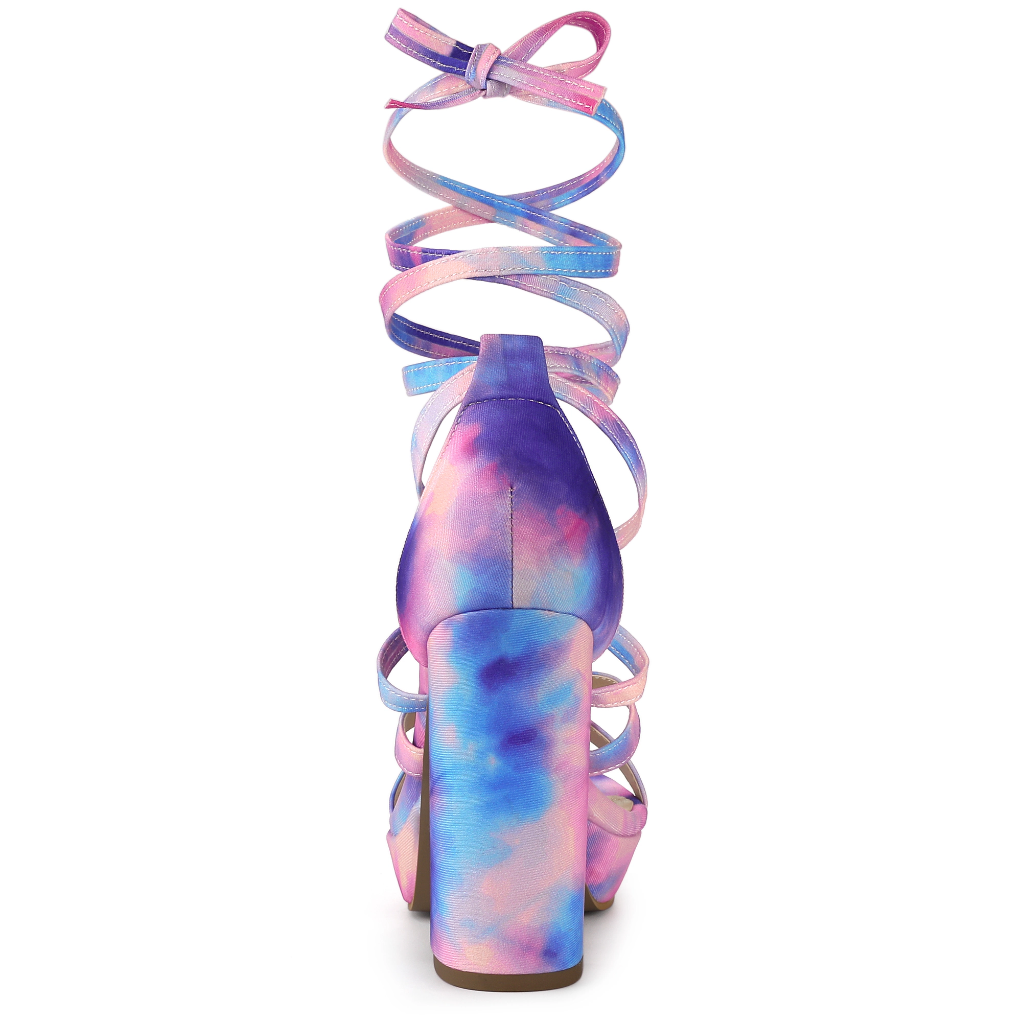 BLISSFUL STEP Women's Tie Dye Platform Chunky Heel Lace Up Open Toe Sandals