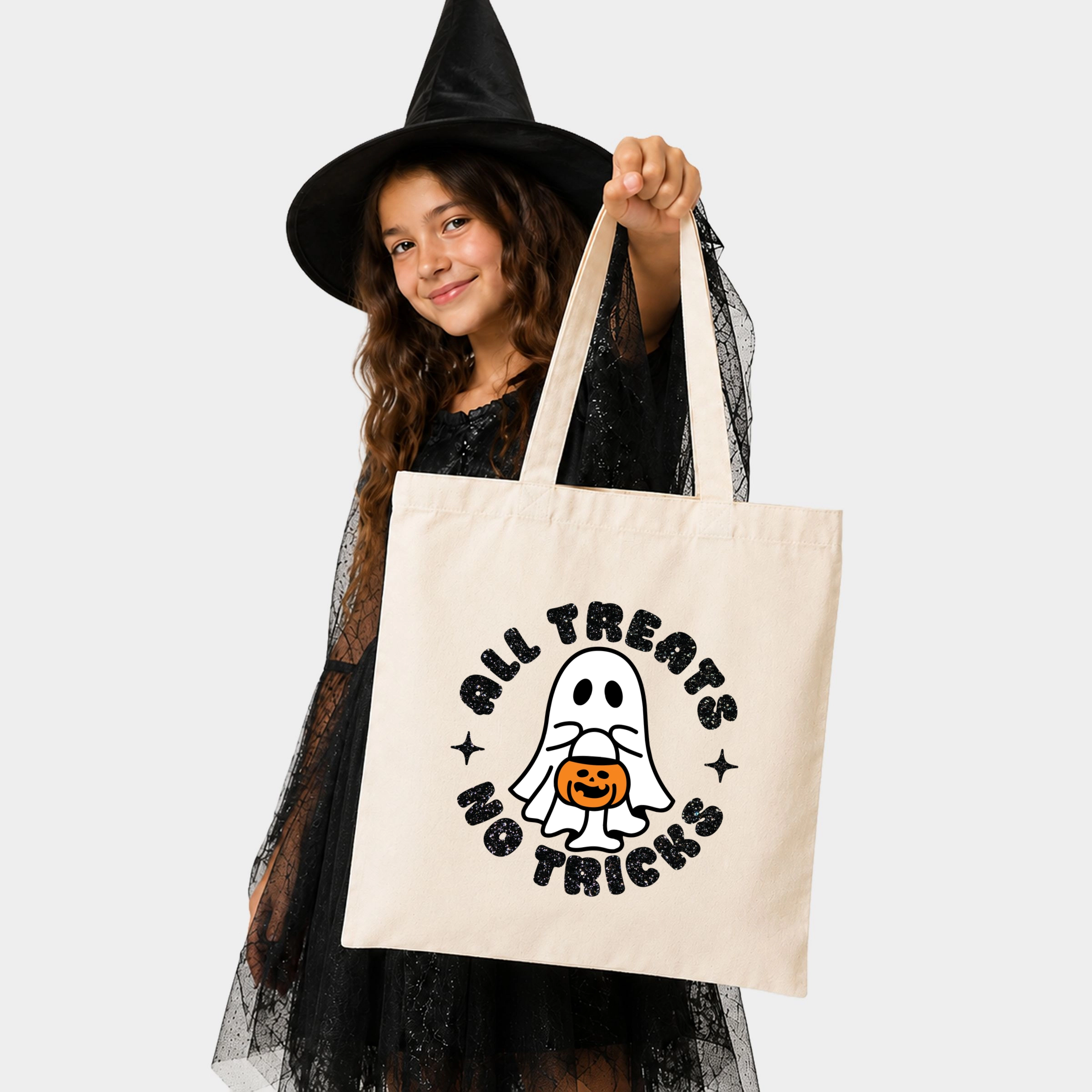 Simply Sage Market - Canvas Tote - All Treats No Tricks Ghost Glitter
