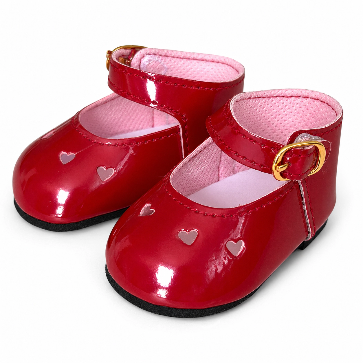 MBD® Girl Doll Shoes- Cranberry Heart Mary Jane Doll Shoes with Gold Buckle Fits 18 Inch Dolls