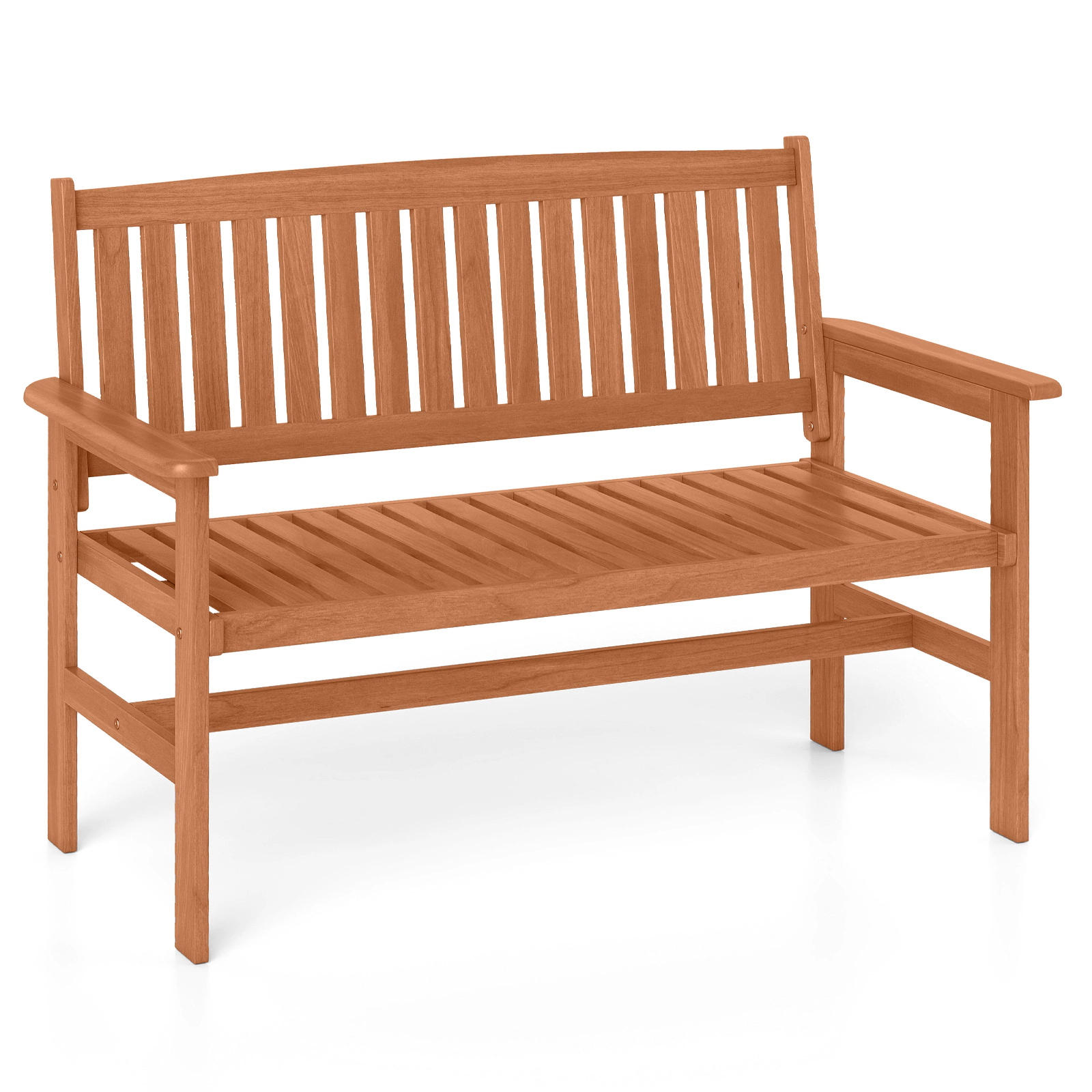 SUGIFT Solid Wood 2-Person Patio Bench Loveseat with Curved Slatted Seat and Armrests 530-lb Capacity 47-in Wide Natural