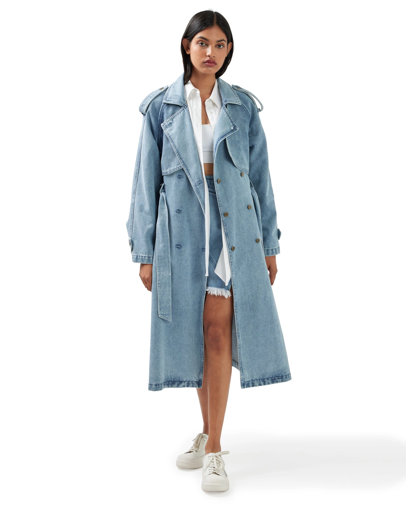 Belle & Bloom Womens Wild Skies Denim Trench