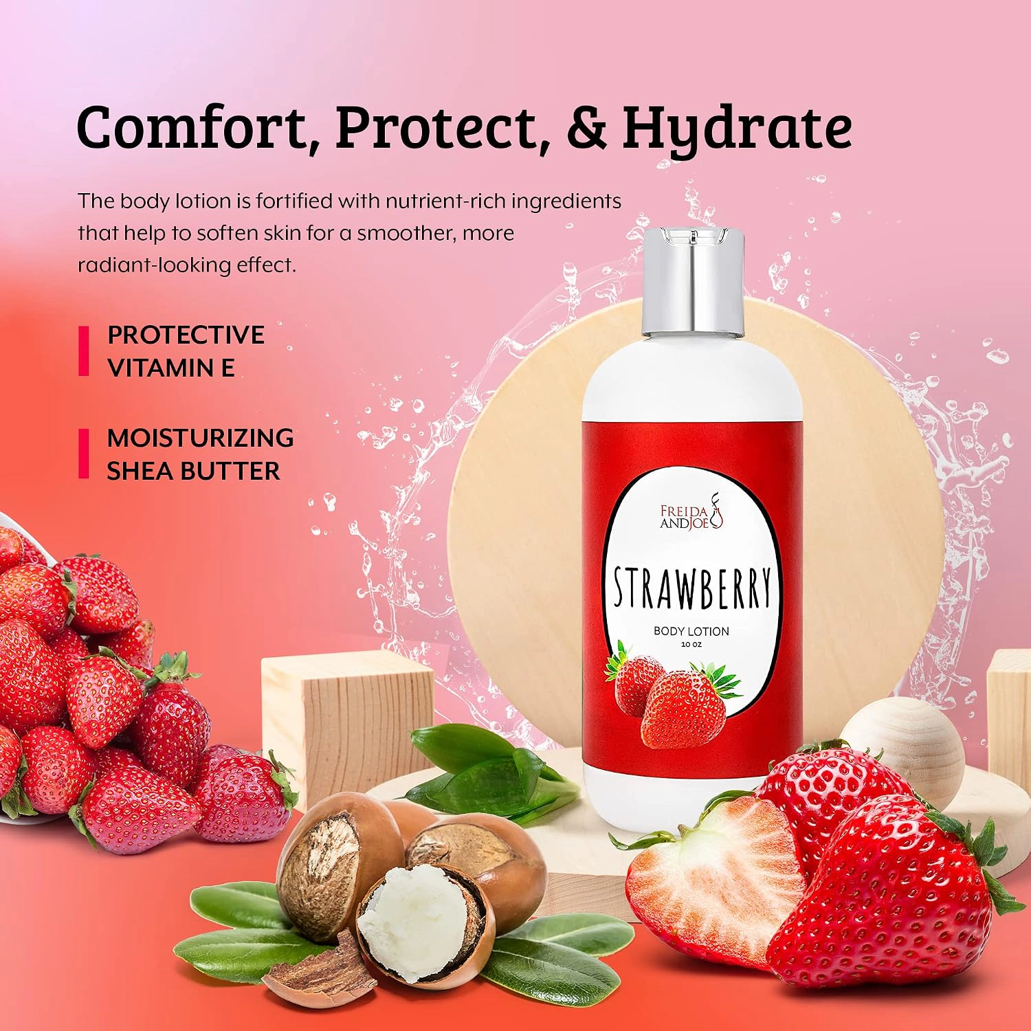 Freida and Joe Womens Strawberry Fragrance Deep Moisturizing Body Lotion in 10oz Bottle