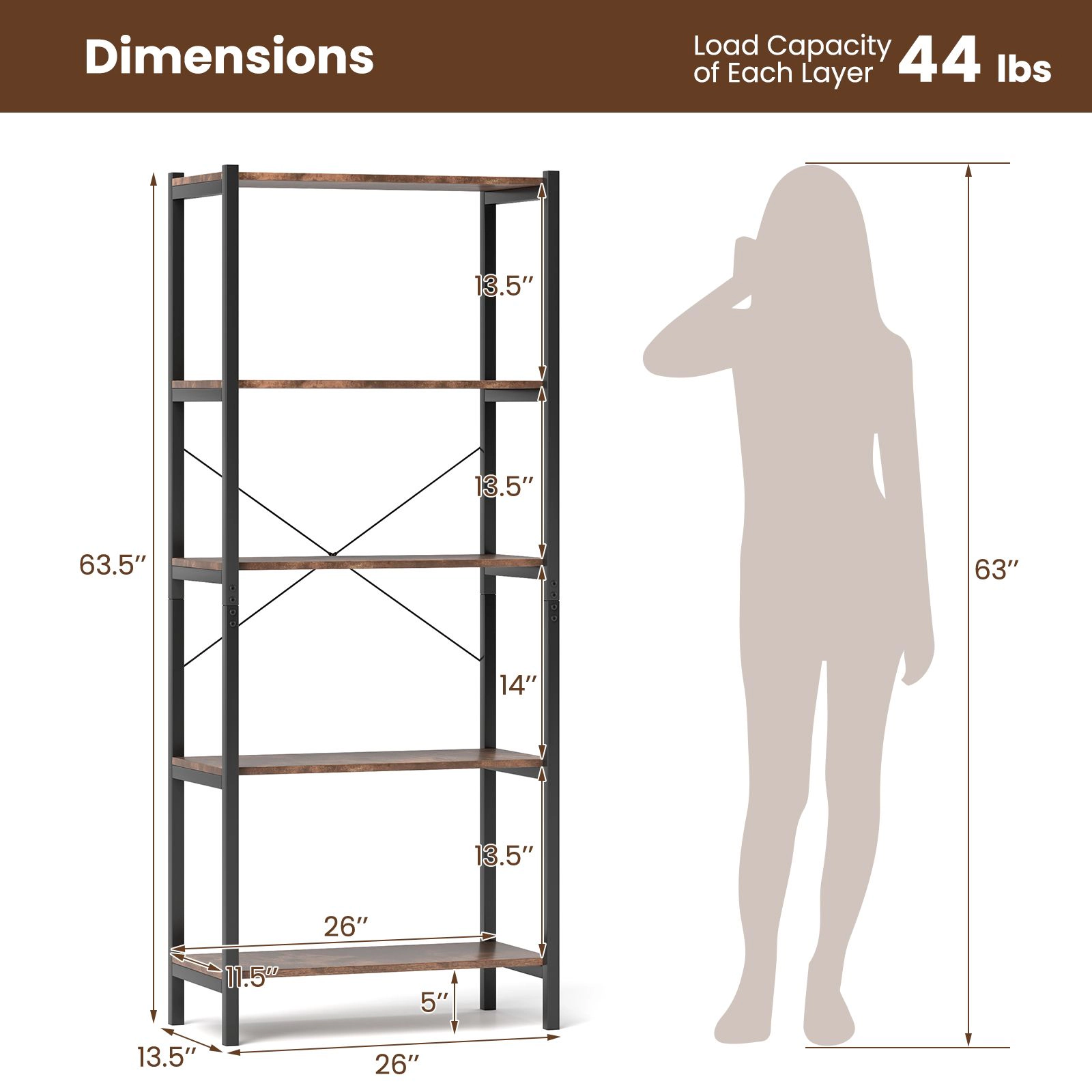 SlickBlue Modern 5-Tier Storage Shelf with X-Frame Support