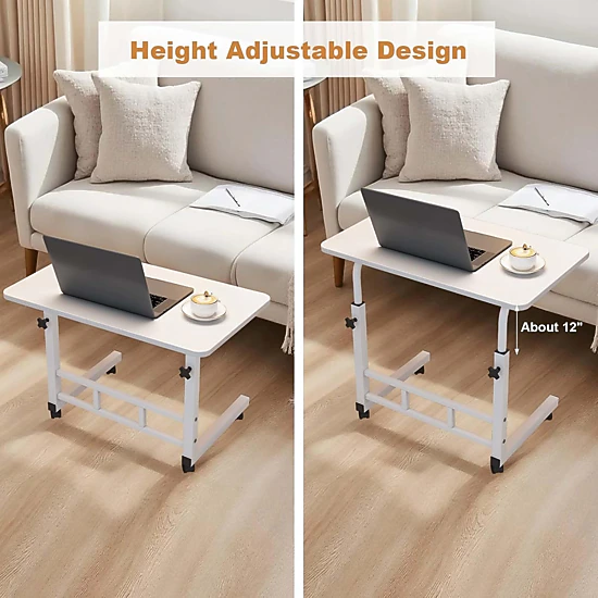 BebreezChic Small Mobile Computer Table on Wheels Adjustable Rolling ...