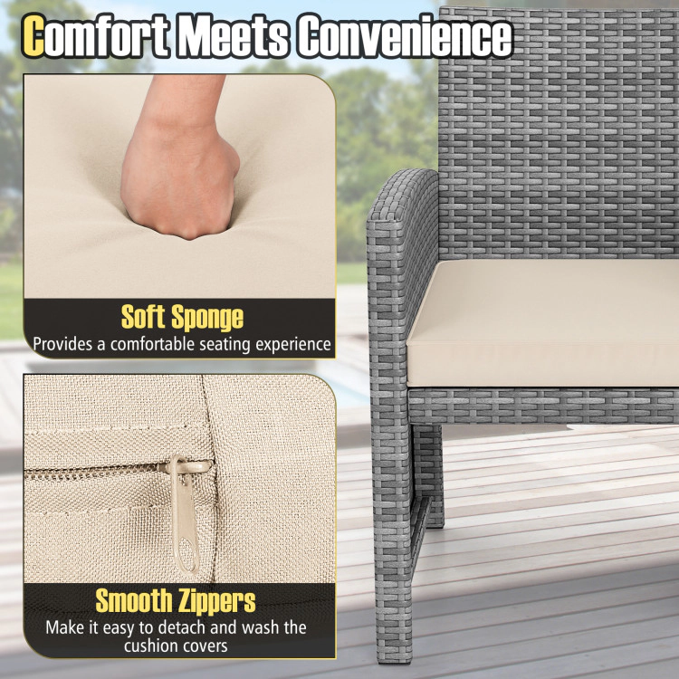 Hivvago 3 Pieces Patio Furniture Set With Tempered Glass Coffee Table And Soft Seat Cushions