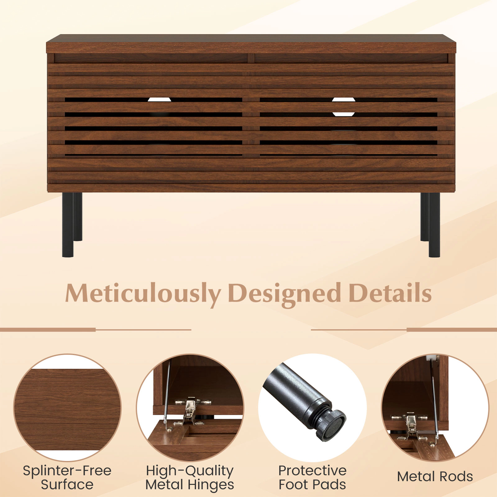 Glintex 35.5-Inch Fluted TV Stand with 2 Hidden Compartments, Walnut