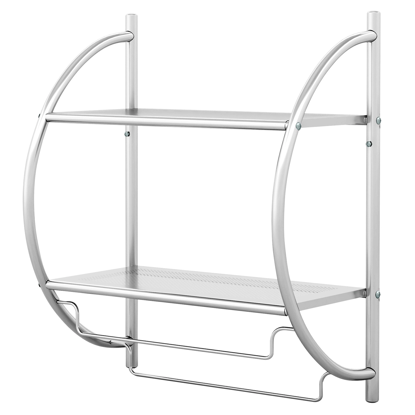 SUGIFT Wall Mounted 2-Tier Bathroom Towel Rack 2 Mesh Shelves 2 Towel Bars Rustproof Metal 18 x 10 x 22-in Silver