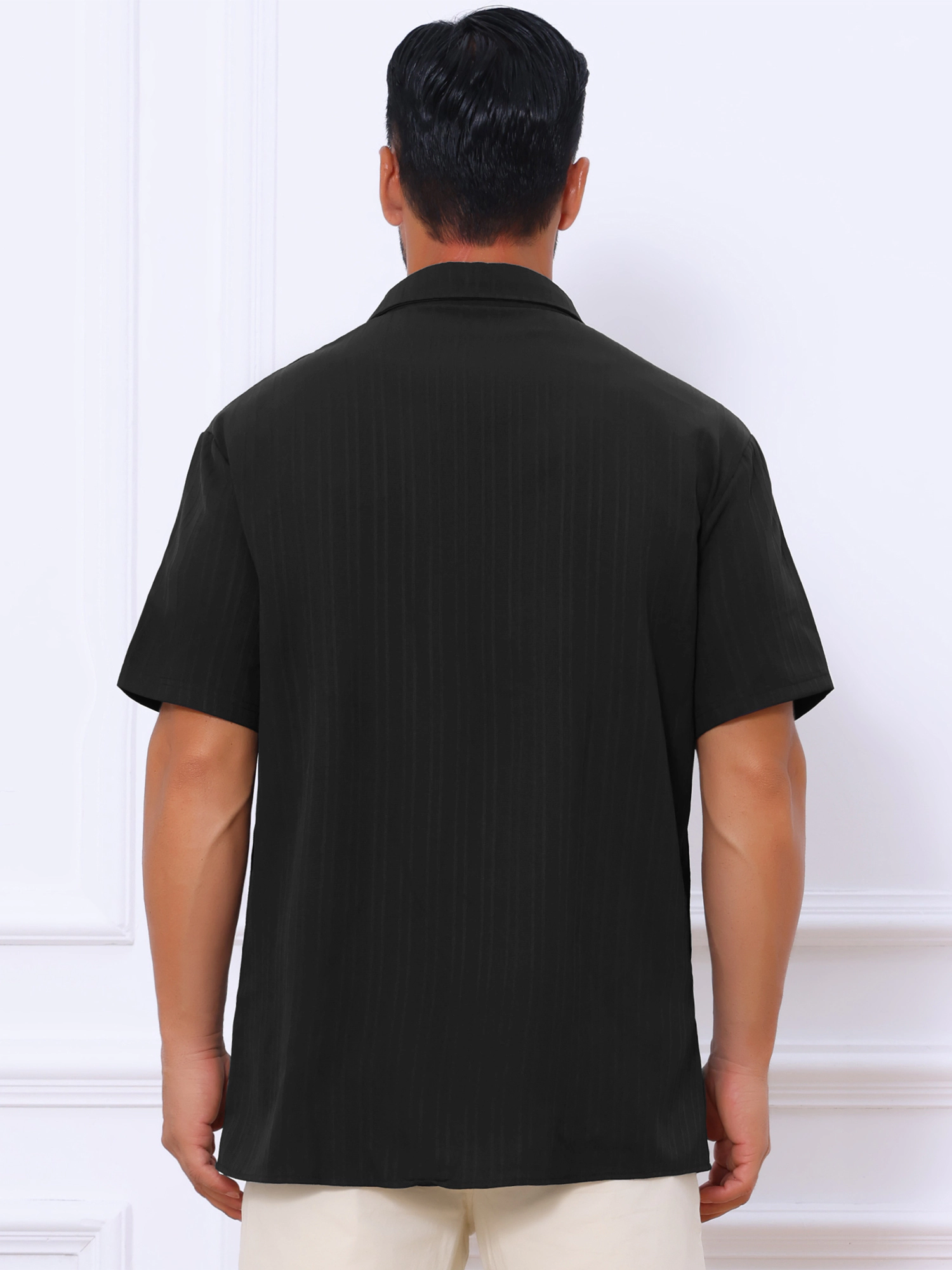 INSPIRE CHIC Men's Point Collar Short Sleeve Button Down Summer Linen Shirt
