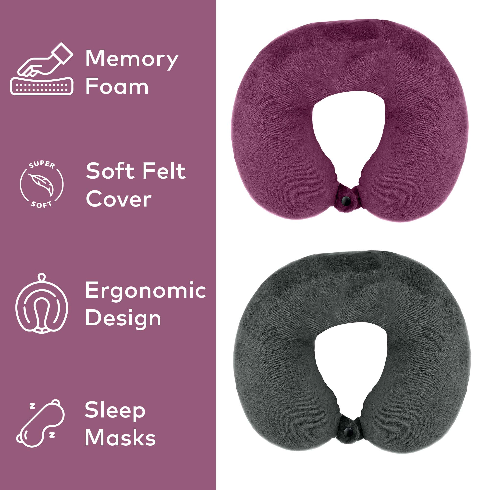 Pursonic Unisex 2 Memory Foam Travel Pillows with Sleep Masks – Ultimate Comfort for Couples on the Go