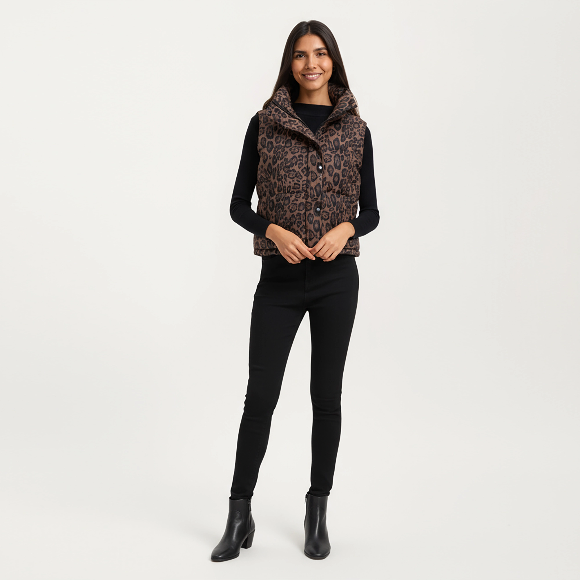 Anna-Kaci Women's Leopard Print Puffer Vest with High Stand Collar and Quilted Soft-Padded Body