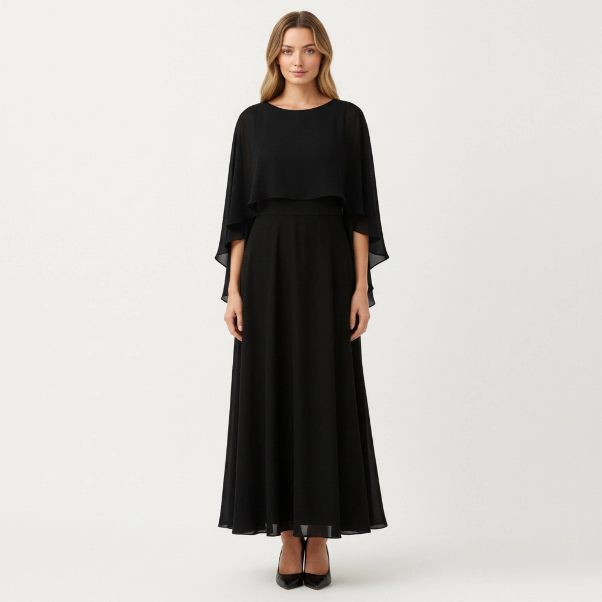 Anna-Kaci Women's Flowing Chiffon Capelet Top with Draped Cape Sleeves