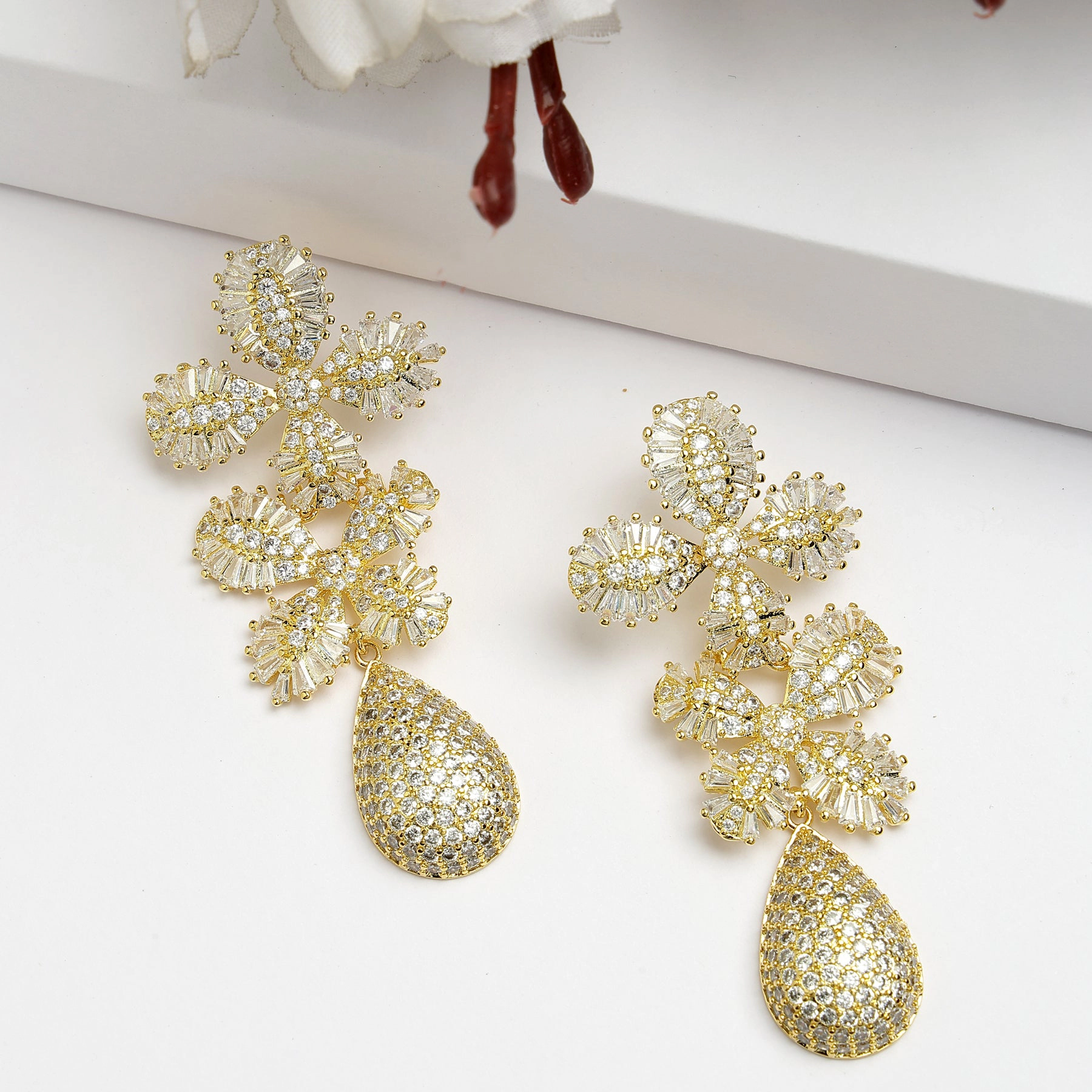 AGP PARIS Womens Diva Collection Cubic Zirconia Dual Flower Drop Earrings