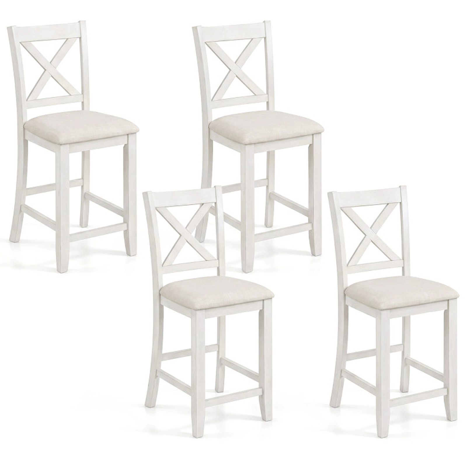 SUGIFT Modern Farmhouse Counter Height Stools Curved Slatted Back & Footrest 330-Lb Capacity 24-in Seat Height White