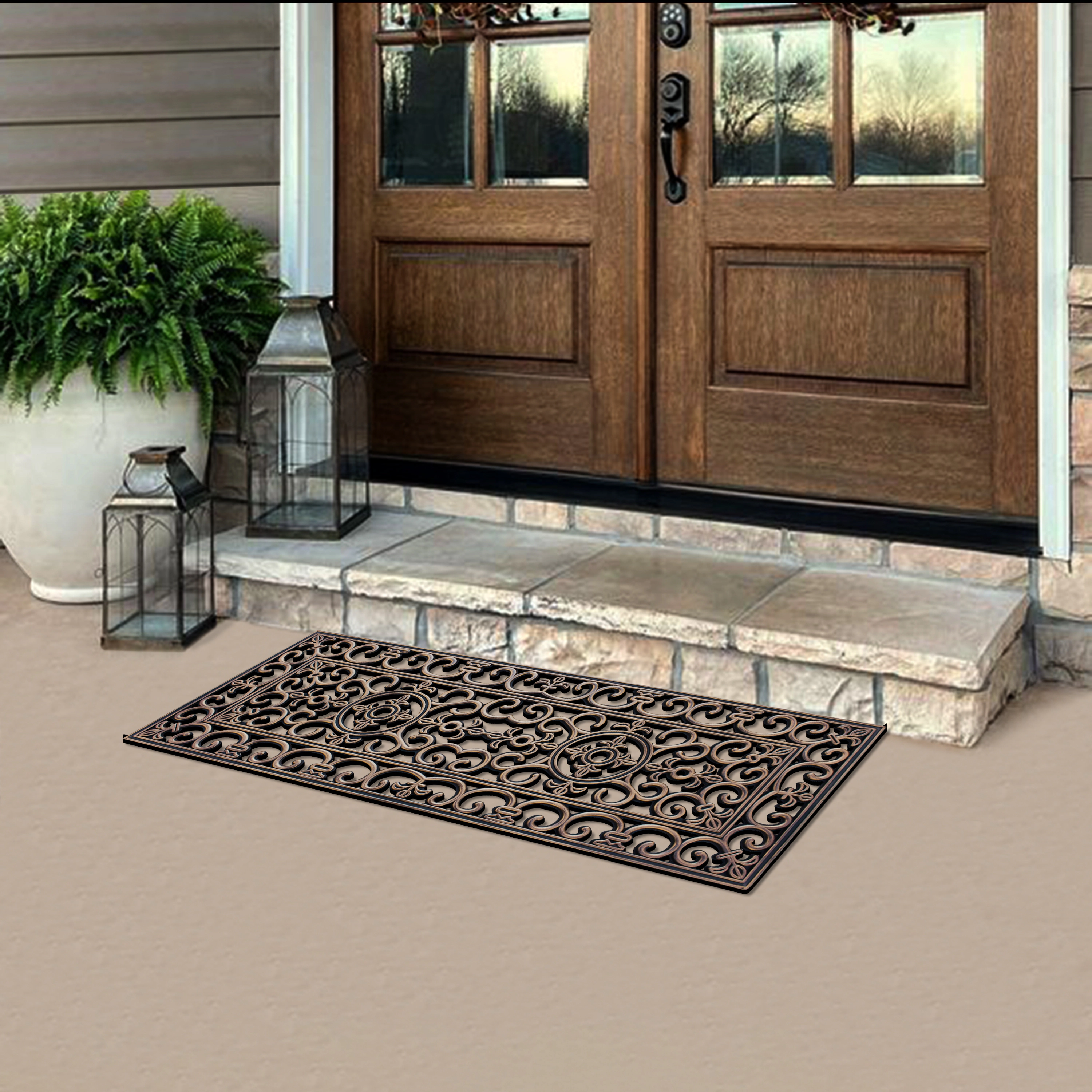 A1 Home Collections Natural Rubber Outdoor Doormat Heavy Duty Non-Slip Door Mat, Rubber Grill Copper, 18 x 48 Inches
