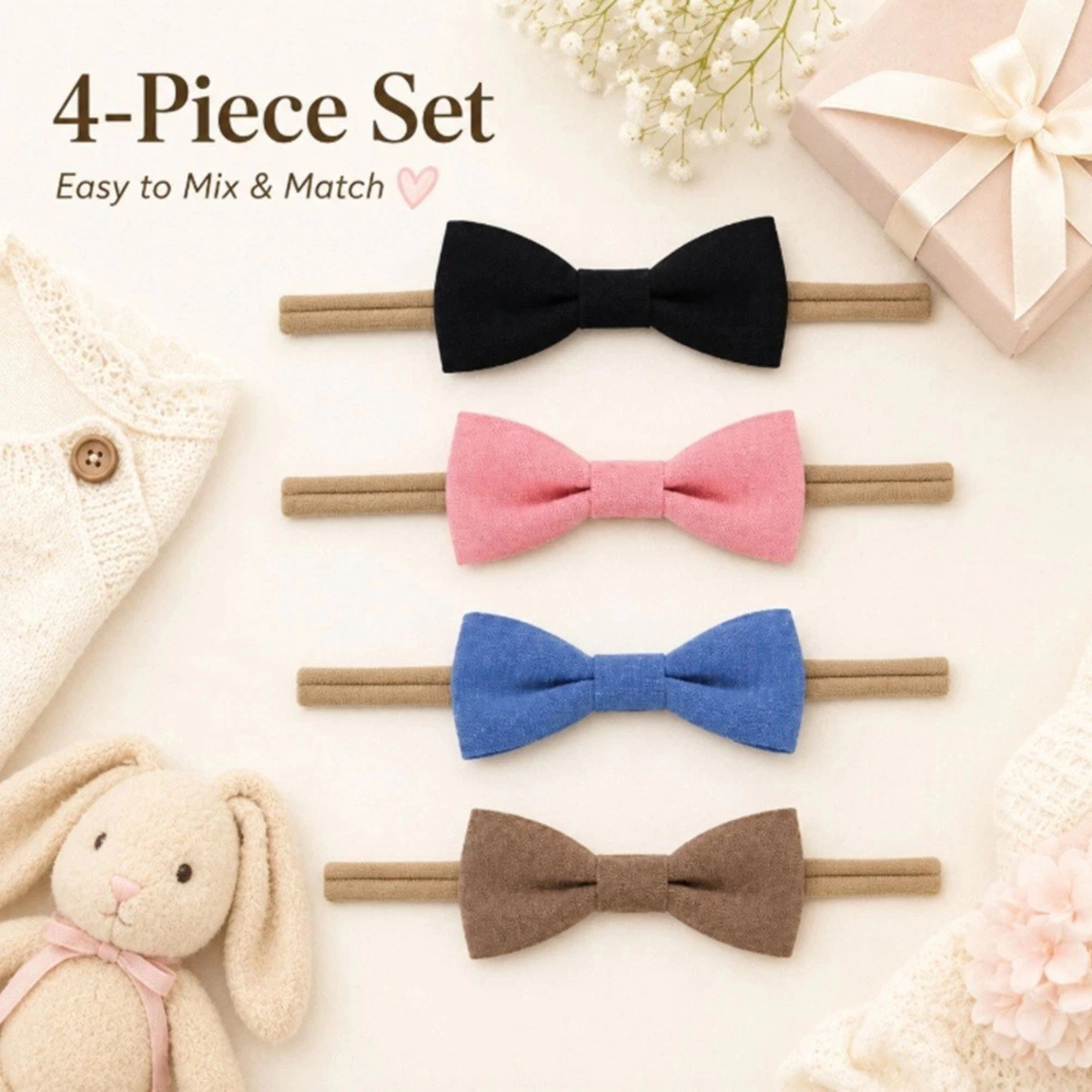 Home Collection Pack of 4 Baby Girl Flower Headbands Soft Elastic Hair Bands