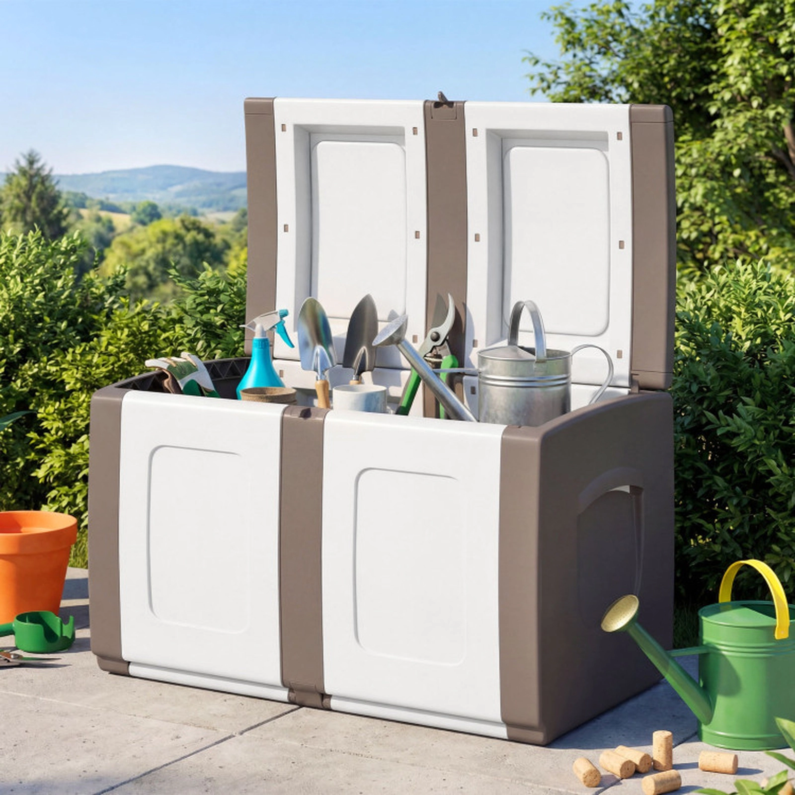 SUGIFT 53 Gallon Patio Storage Container Deck Box 155-lb Capacity 37-in Wide Lockable Lid Beige + White/Gray + White
