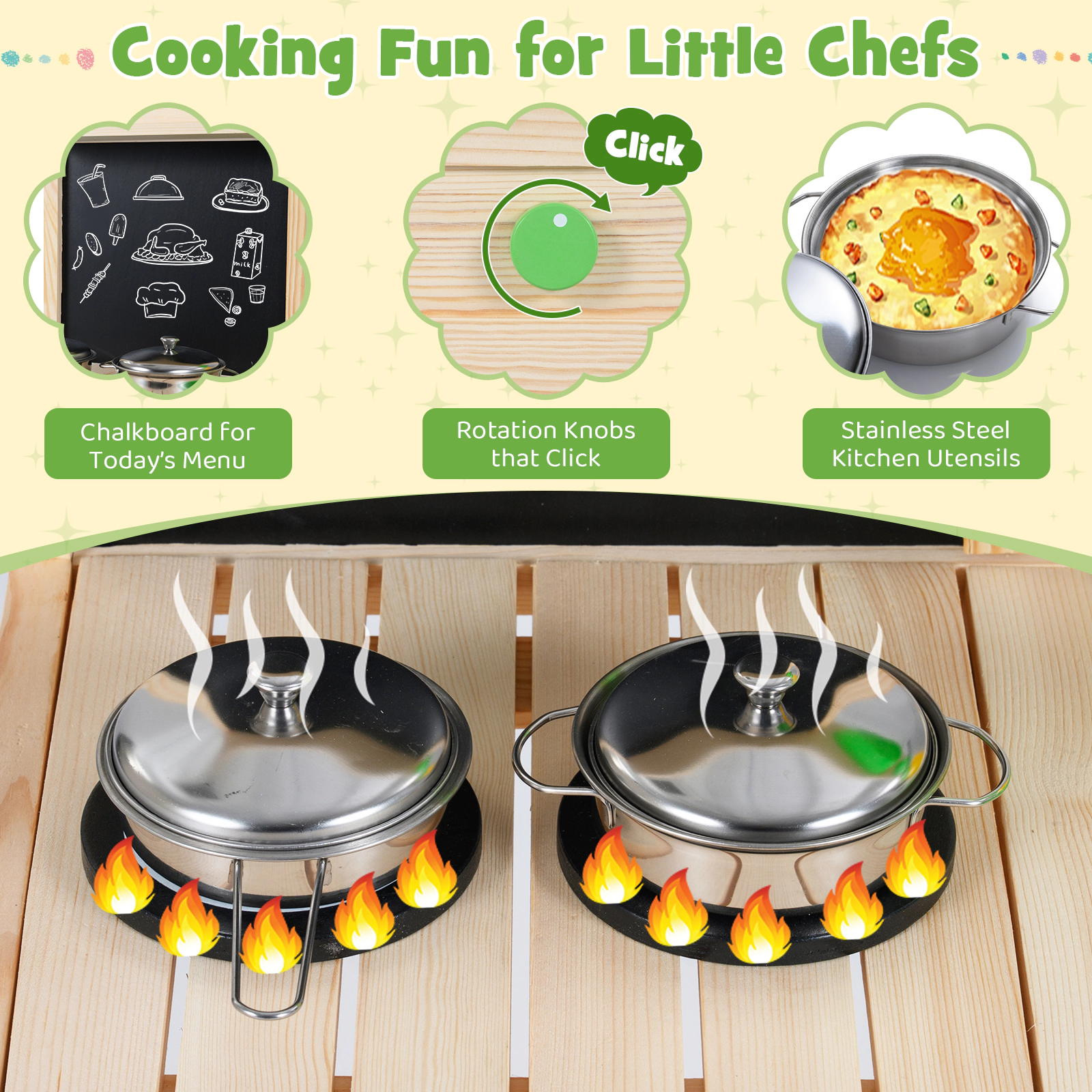 LJG Kids Mud Kitchen Play Pretend Kitchen with Chalkboard for Kids Aged 3+