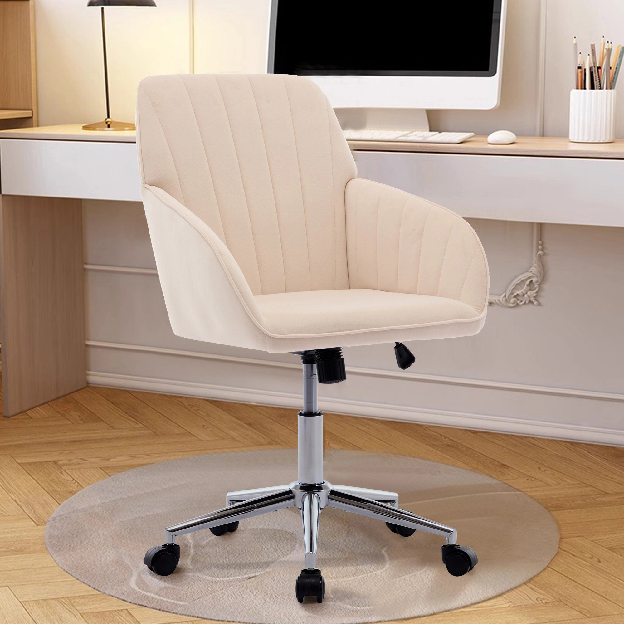 Platinum-Level Office Chairs Khaki Velvet Office Chair Ergonomic Adjustable Swivel Desk