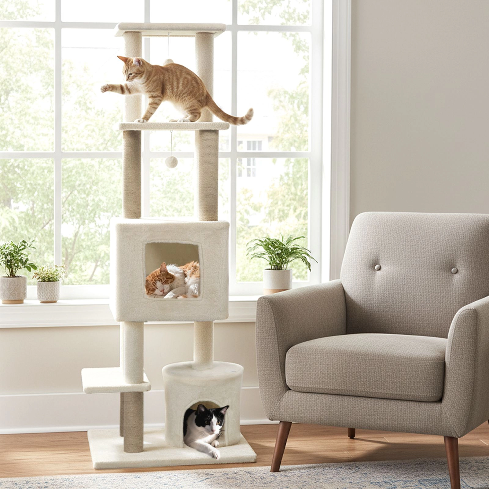 SlickBlue 64-Inch Cat Tower with Condos, Scratching Posts and Toys