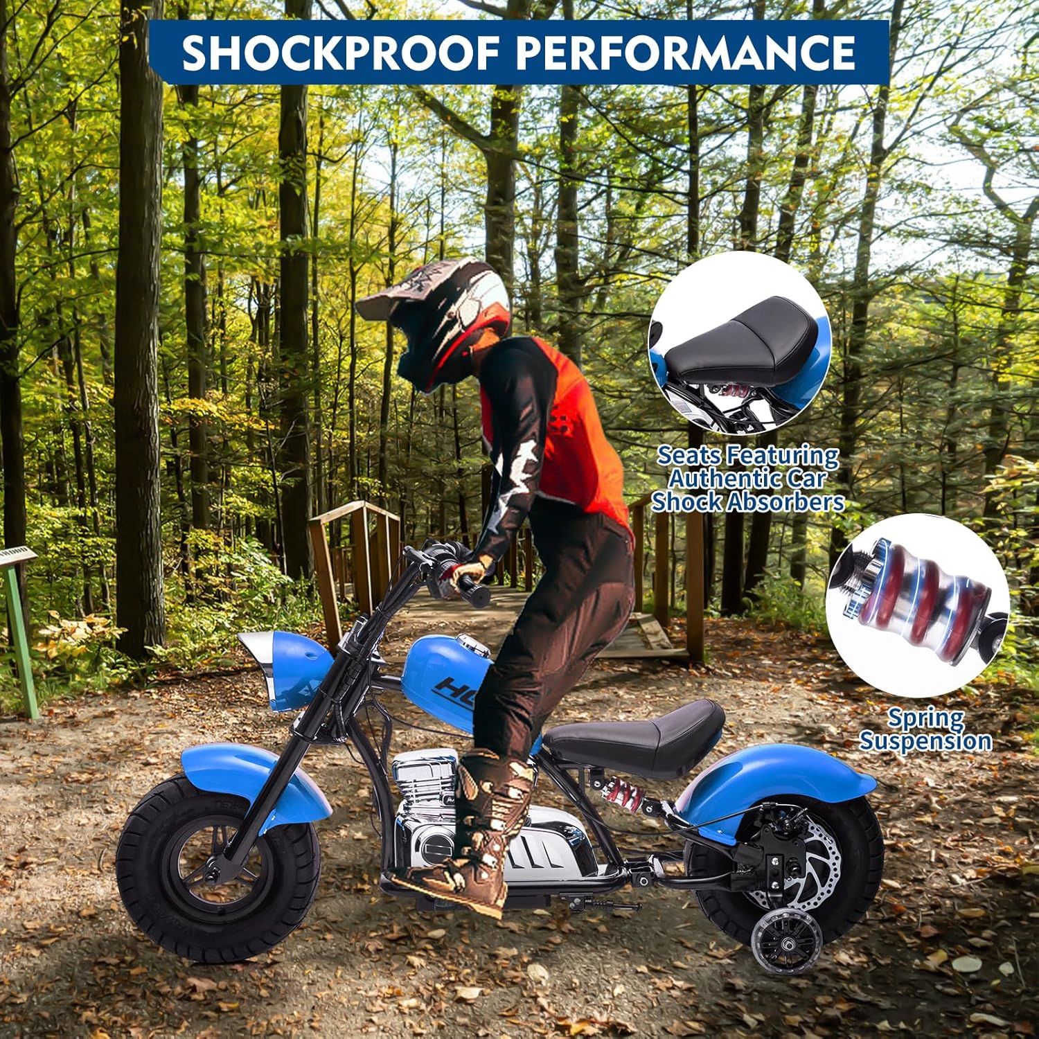 Enjyam 36V 350W Kids Electric Dirt Bike, w/Removable Training Wheels, 16.5MPH Max, LED Lights,Music, Leather Seat
