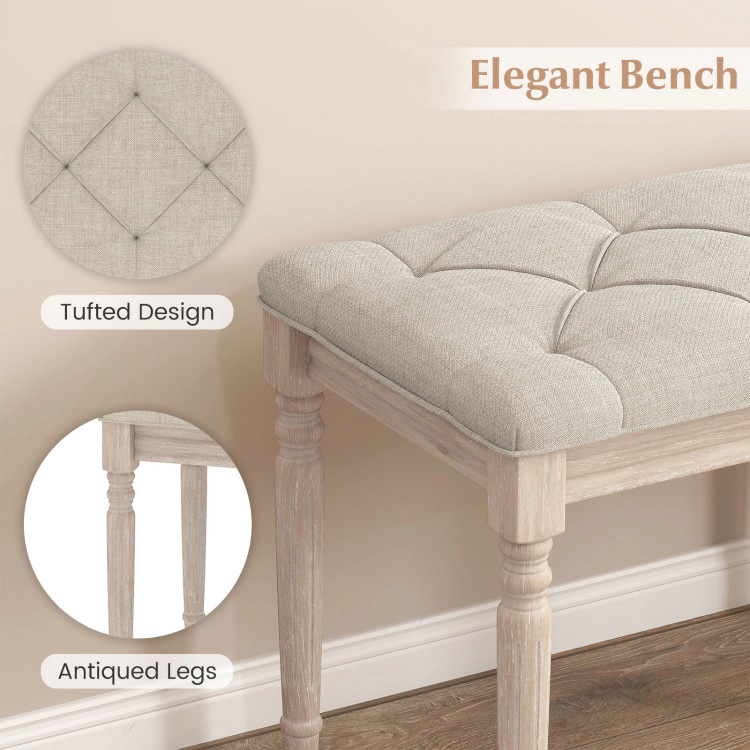 Hivvago 47.5 Inch Upholstered Bench with Carved Rubber Wood Legs and Padded Seat
