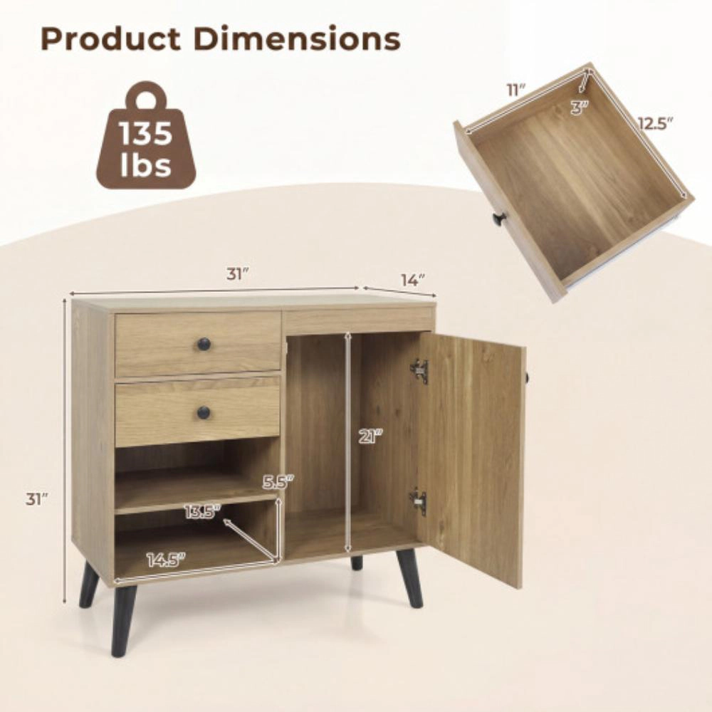 Hivvago Set Of 2 Buffet Cabinet With Drawers And Open Compartments For Kitchen
