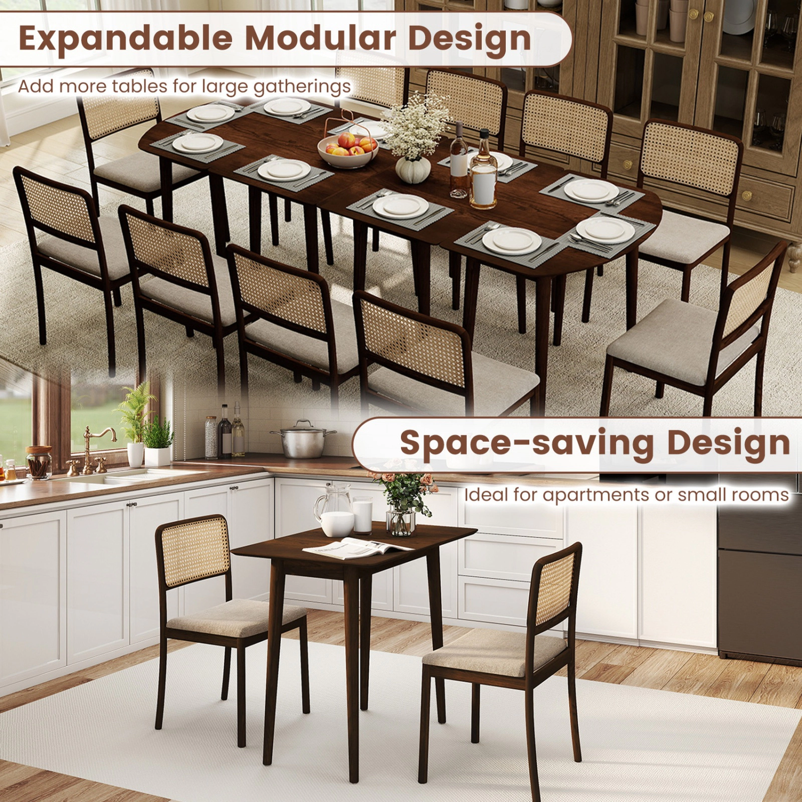 SUGIFT Rectangular Farmhouse Dining Table for 2-4 with 165-lb Capacity Solid Wood Legs 34-in Top Black/Walnut